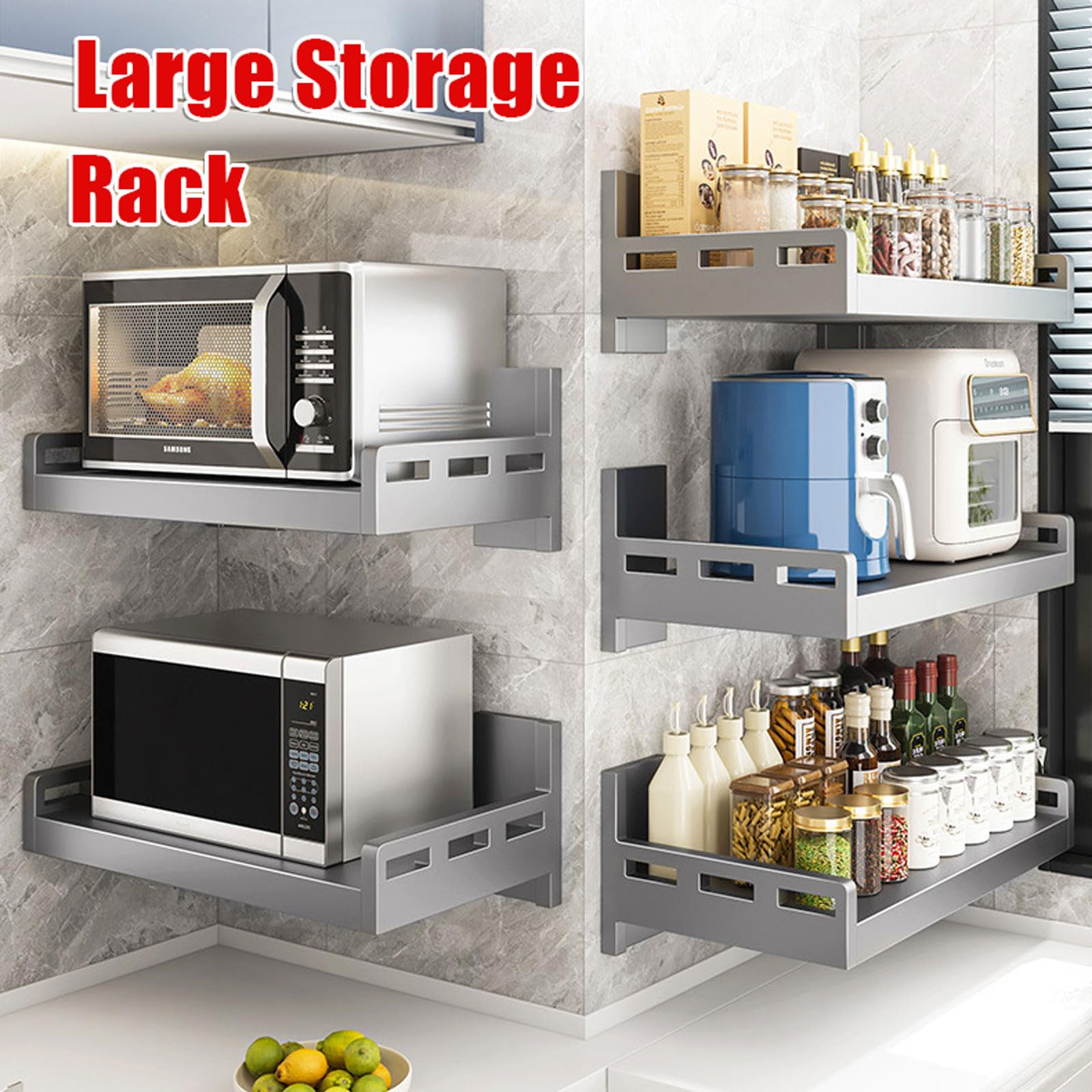 Estanteria Microondas Pared Soporte Microondas,Soporte de Pared para microondas,Estante de Almacenamiento Organizador de Cocina para el Hogar,para Horno,condimento,Utensilios de Cocina