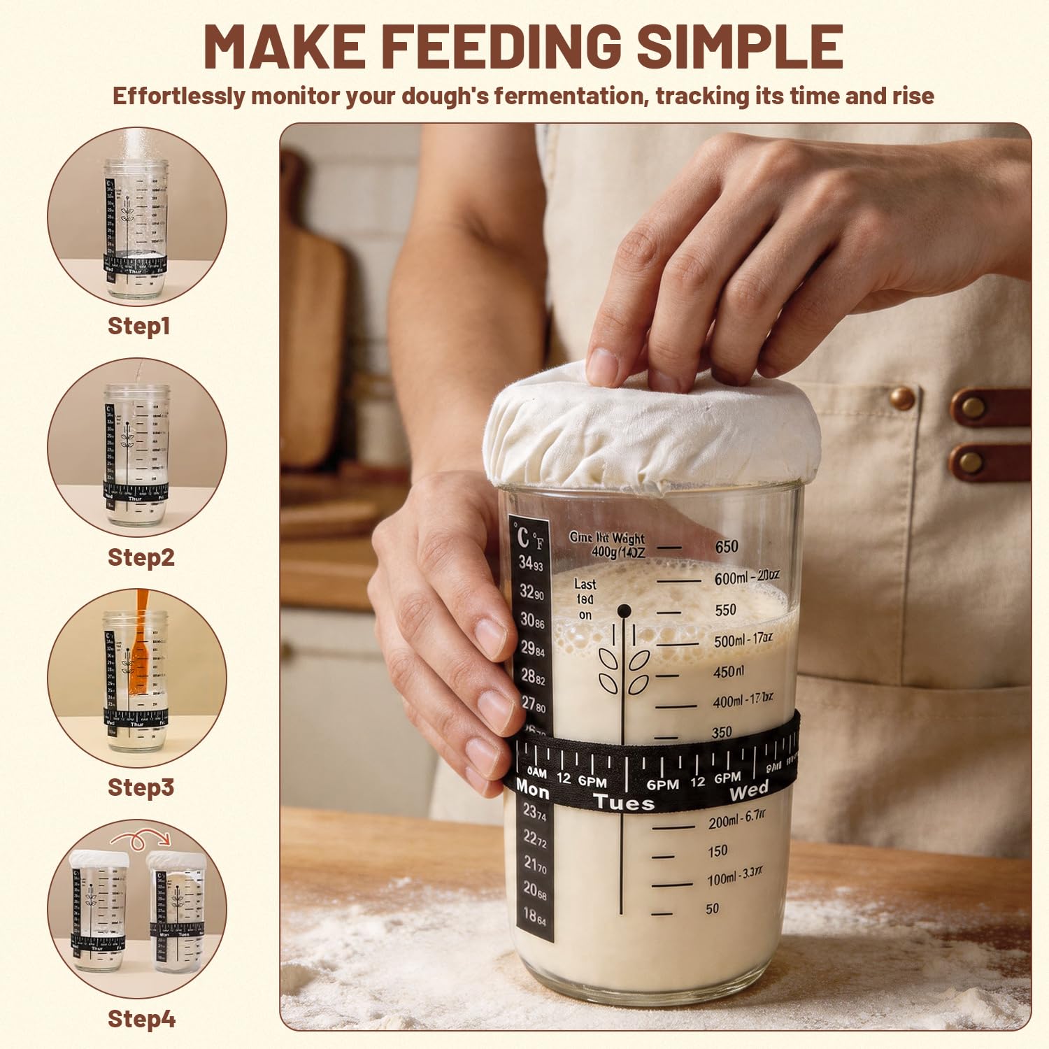 Set di base per impasti acidi, 12 pezzi, cestino per la fermentazione (23 cm rotondo, 26 cm ovale), in 100% rattan naturale, accessori per la cottura del pane per principianti, con bicchiere per pasta