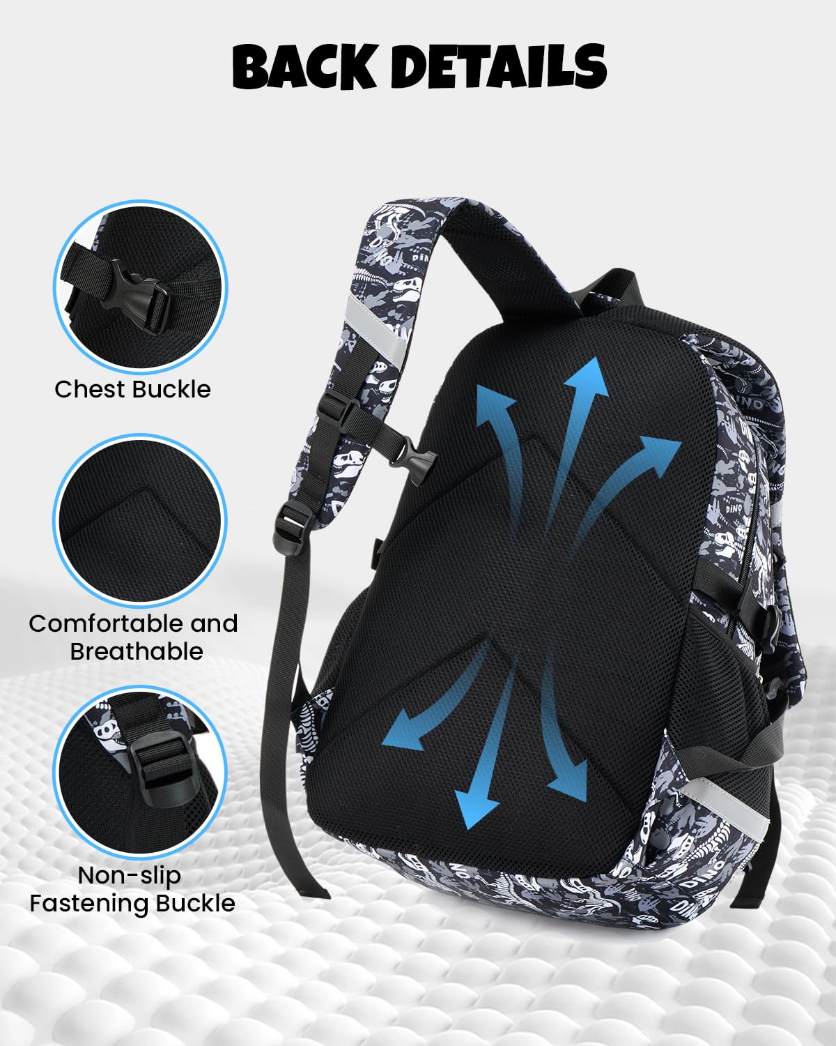 Amythe Mochila Escolar Niño Adolescente Fluorescente, Mochila para Niños con Hebilla en el Pecho 6 a 10 Años, Mochilas Escolares Grande Resistente y Ligera, Dinosaurio