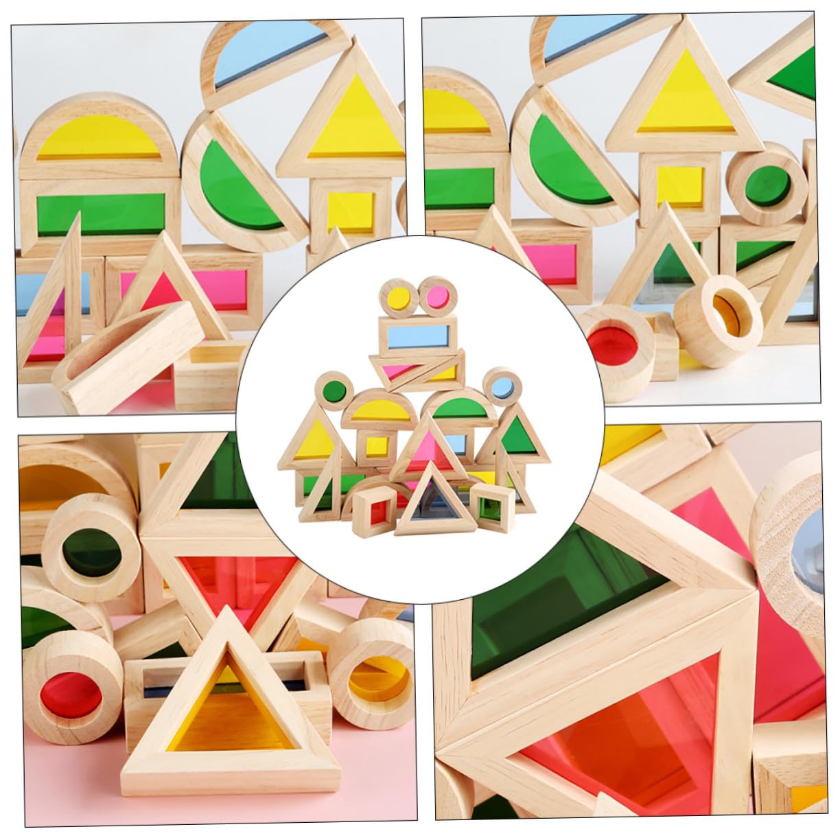 Blocchi Geometrici Caleidoscopici Impilabili in Legno 24 Pezzi per Bambini