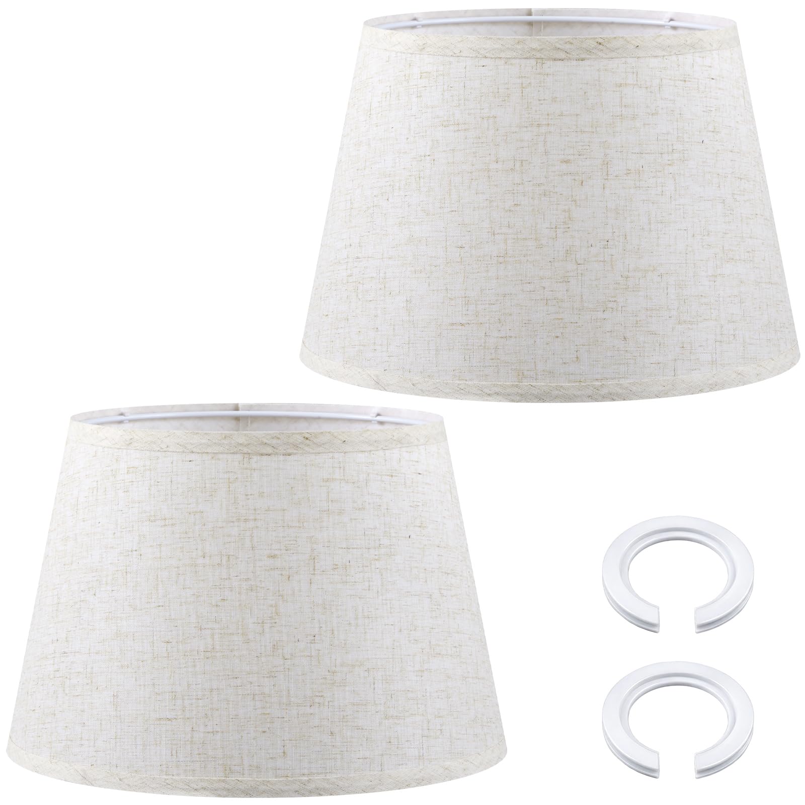 Weewooday 2 Piezas Pantallas de Tela con Anillo Adaptador de E27 a E14 22 x 20 x 30 cm Pantallas Cónicas de Lino para Lámparas de Mesa, de Pared, de Noche y de Pie (Beige)