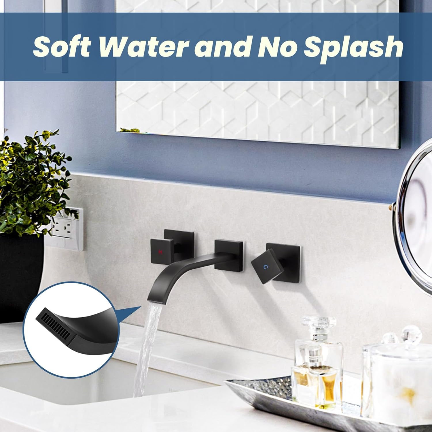 Matte Black Brass Wall-Mounted Double Handle Faucet