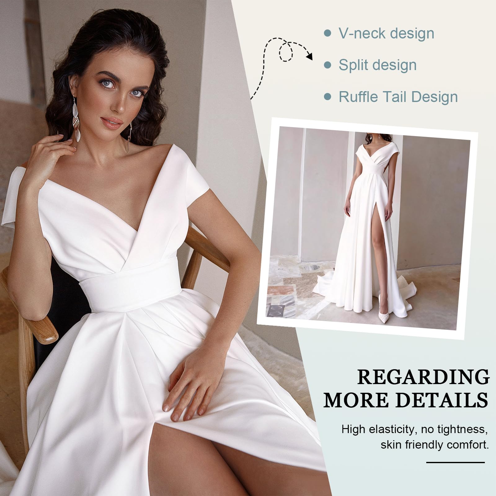 Vestiti da Cerimonia Donna Elegante Scollo a V Sexy Maxi Abiti Senza Schienale con Spacco Abito Lungo da Sera Linea ad A Vestito Moda Stile Impero per Feste Cocktail Nozze Banchetto