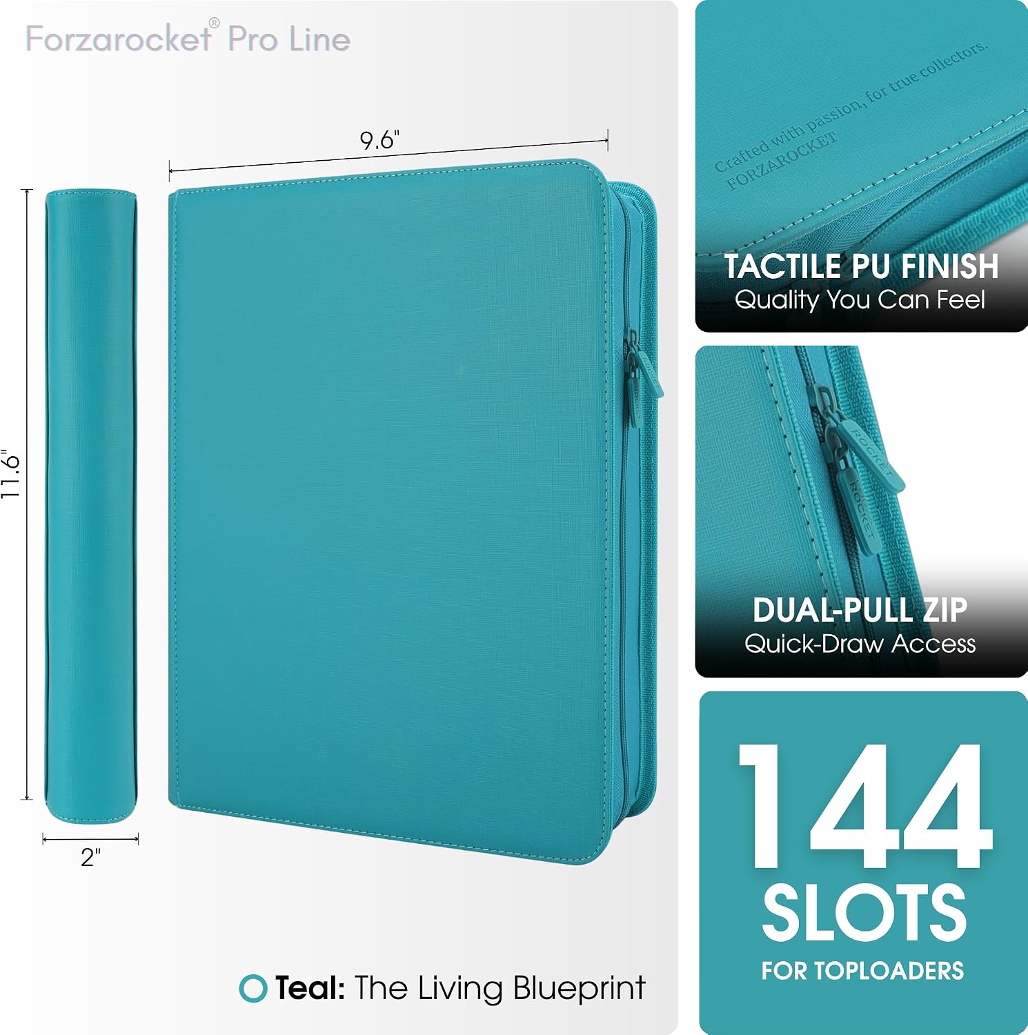 Forzarocket 144 Toploader Binder | 4-Pocket Zippered Ringless Album for TCG & Sports Cards | PU Leather Side-Load Storage image 2