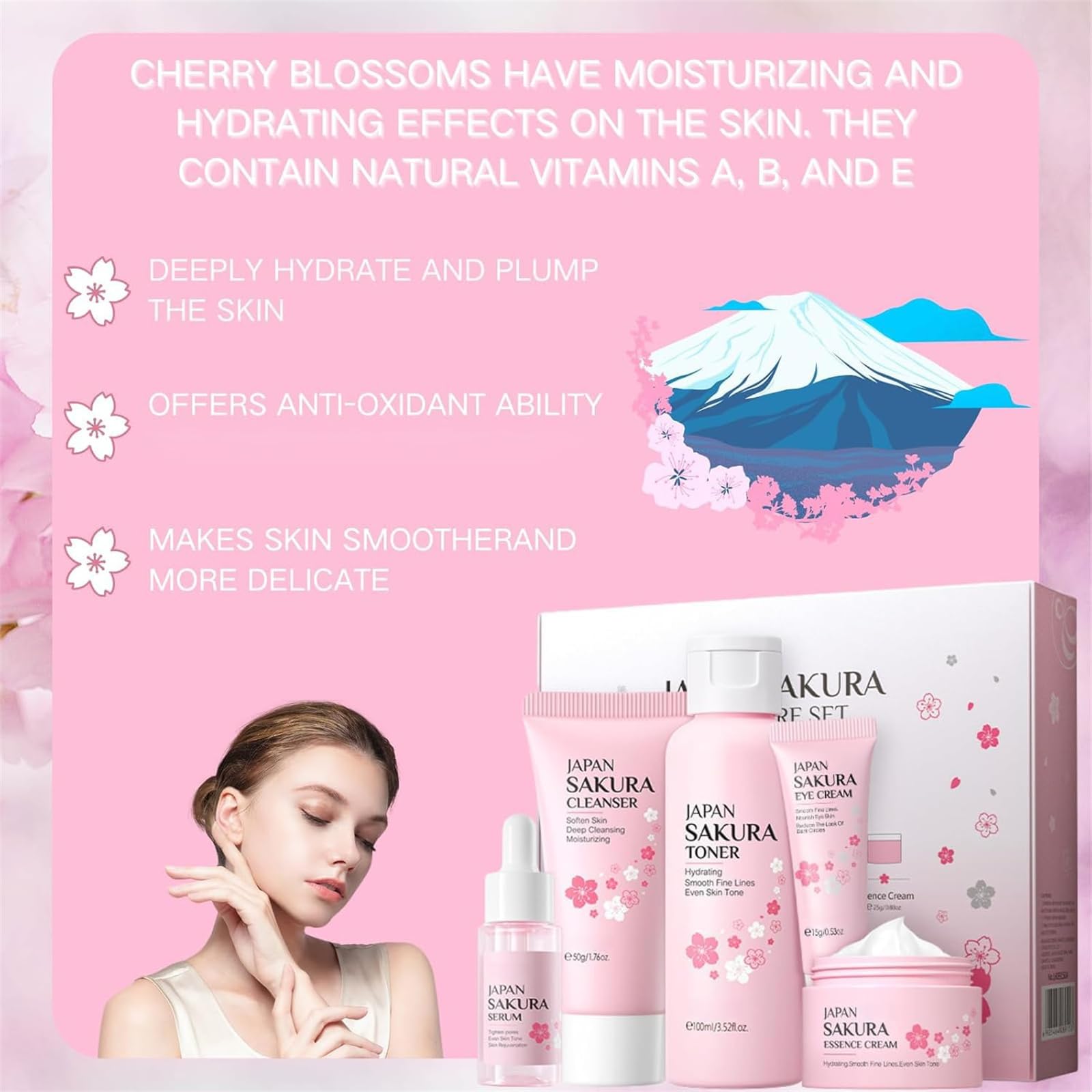 Sakura Skin Care Sets & Kits,Girls Pamper Set, Face Care Sets For Women,Cherry Blossom Skincare Teenage Girls Gifts - Image 2