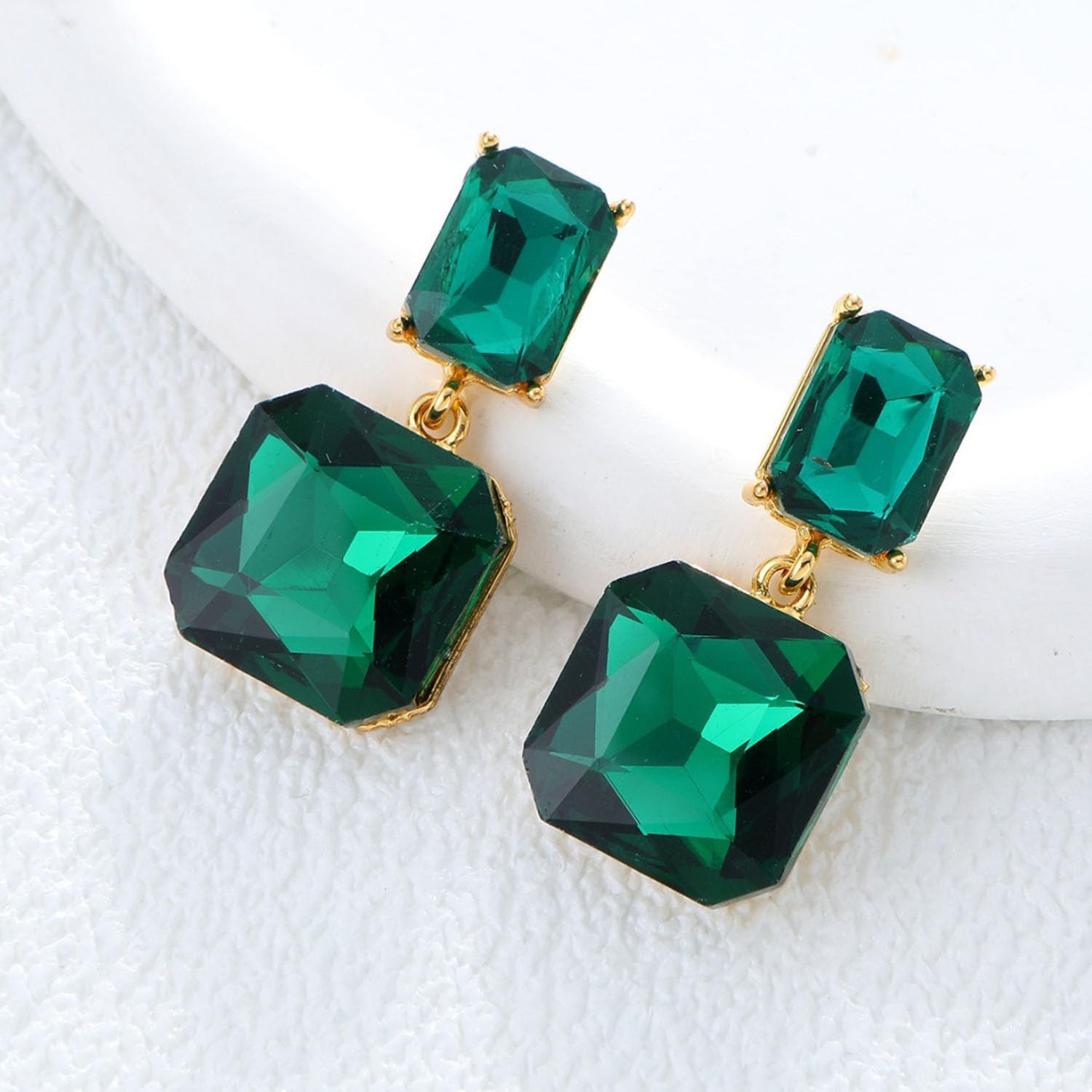 Crystal Square Earrings for Women Clear Earrings Rhinestone Geometric Earrings Transparent Rectangle Drop Earrings Wedding Bridal Birthday Jewelry for Women - Image 4