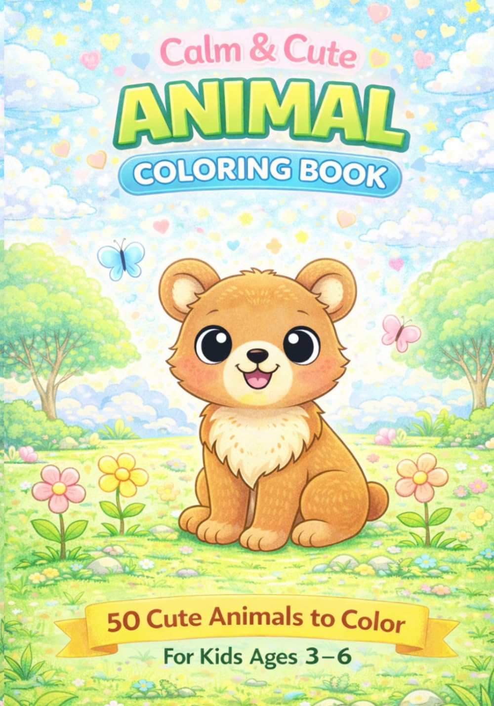 Calm & Cute Animal Coloring Book: 50 Simple and Adorable Animals to Color for Kids Ages 3–6
