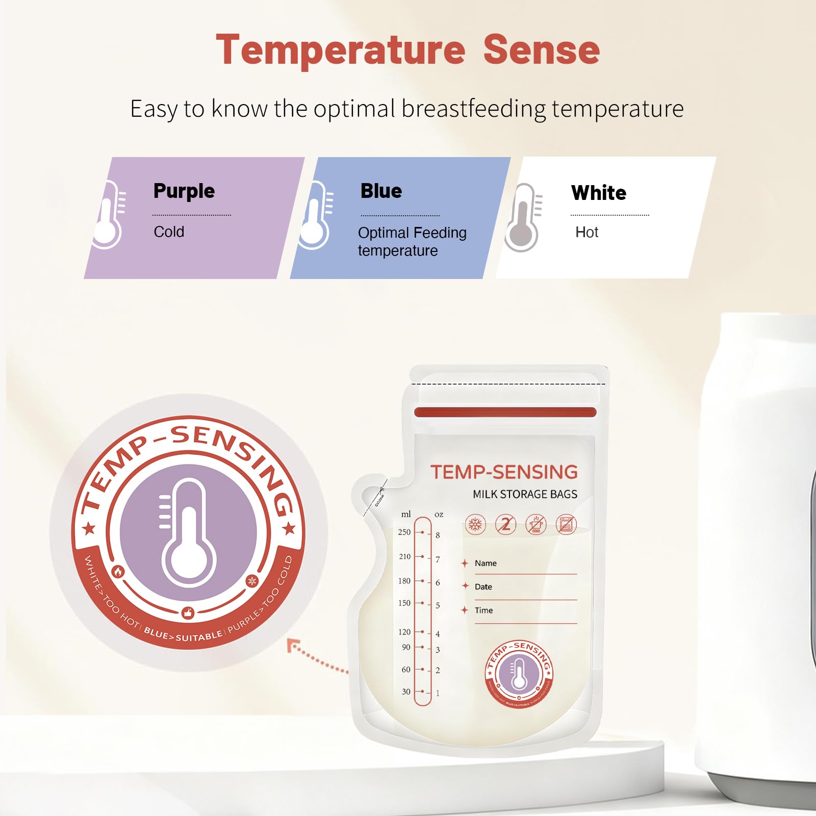 WeSweet 200Pcs Temp-Sensing Breast Milk Storage Bags- 250ml Milk Storage Bags for Breastfeeding with Pour Spout - Image 2