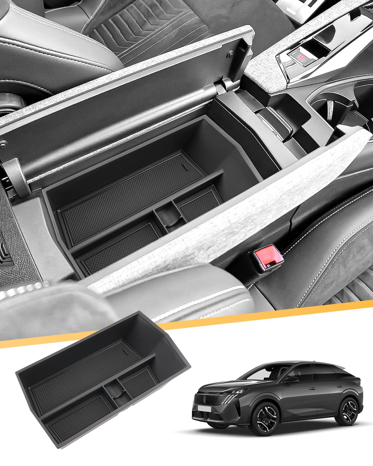 LFOTPP Caja de almacenamiento para consola central compatible con Peugeot E-3008 E-5008 EV GT Allure 2024 2025, E3008 P64, organizador de reposabrazos, bandeja para reposabrazos central, guantera
