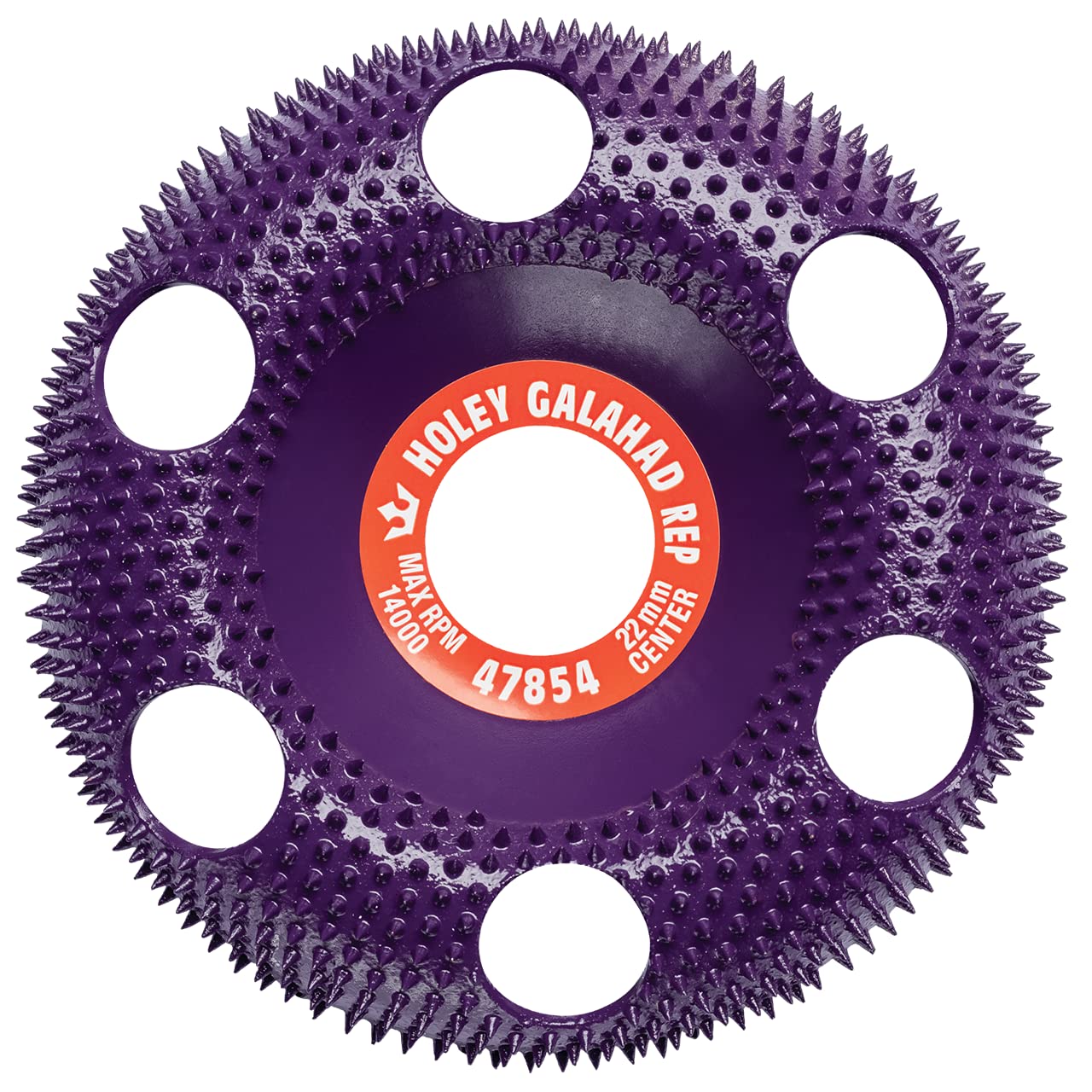 King Arthur’s Tools Holey Galahad Round Extreme Purple Tungsten Carbide Disc – Coarse Wood Carving & Shaping Wheel, 7/8” Bore, Fits 4-1/2” Angle Grinders (115mm & 125mm)