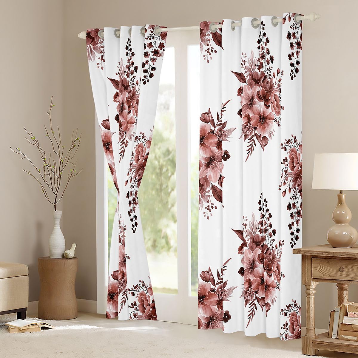 Homewish Tende oscuranti floreali rosse e bianche, 117 x 137 cm