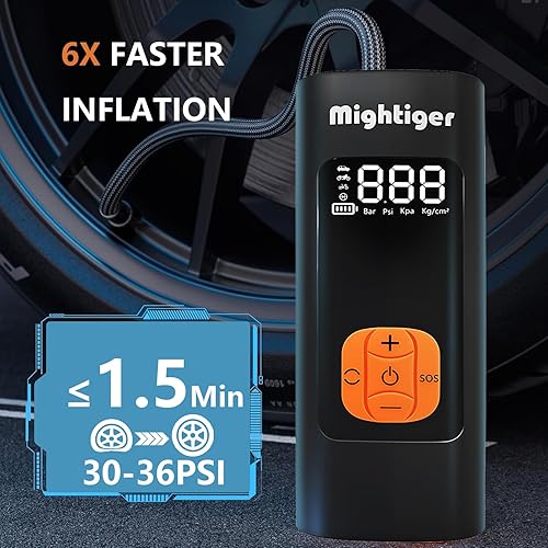 Miniatura 3 de Inflador de neumáticos, compresor de aire portátil, inalámbrico, mini bomba de aire automática con manómetro digital, 150 PSI, inflado rápido y