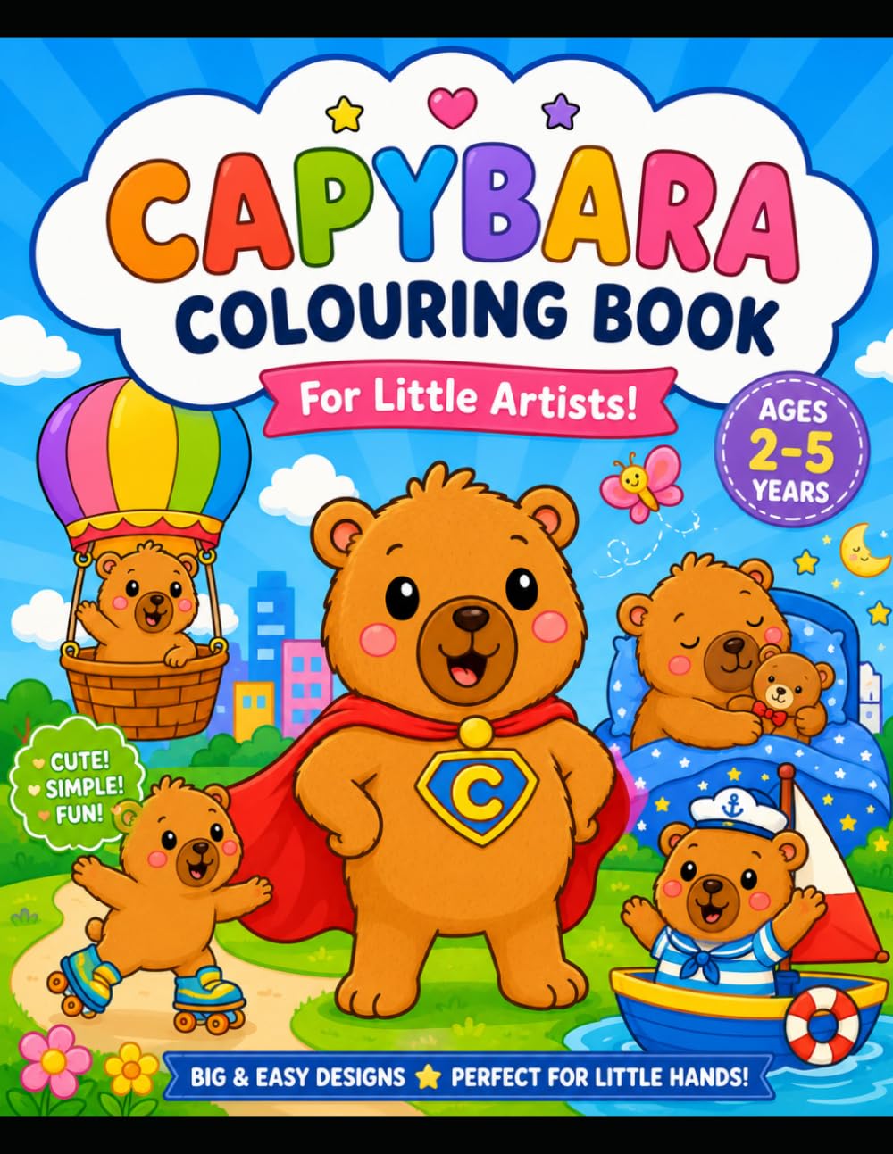 Cozy Capybara Adventures: Cute Capybara Adventures Fun and Easy Coloring Book for Little Artists
