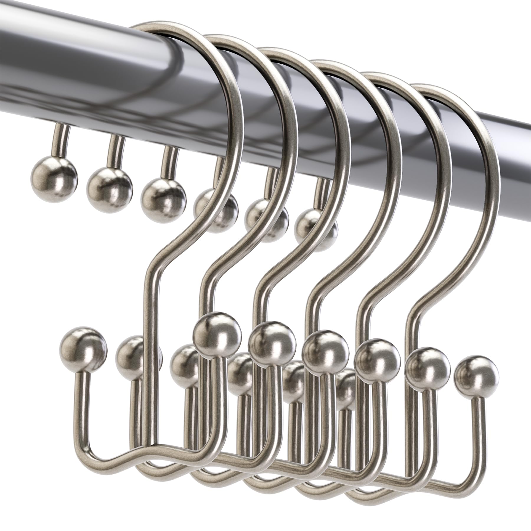 Titanker Shower Curtain Hooks Nickel, Minimalist Simple Double Glide Shower Curtain Rings, Rust Proof Metal Shower Hooks Rings for Bathroom Shower Rods Curtains, Set of 12 Hooks