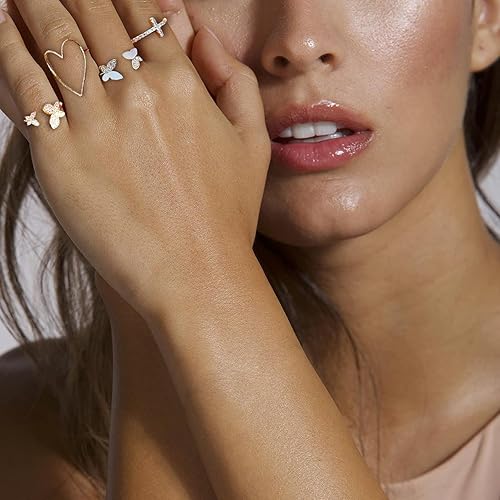 Miniatura 7 de HUASAI Anillos apilables de oro para mujer, no se deslustra, bonitos anillos para adolescentes, cosas de moda, bohemio, luna, estrella, mariposa,