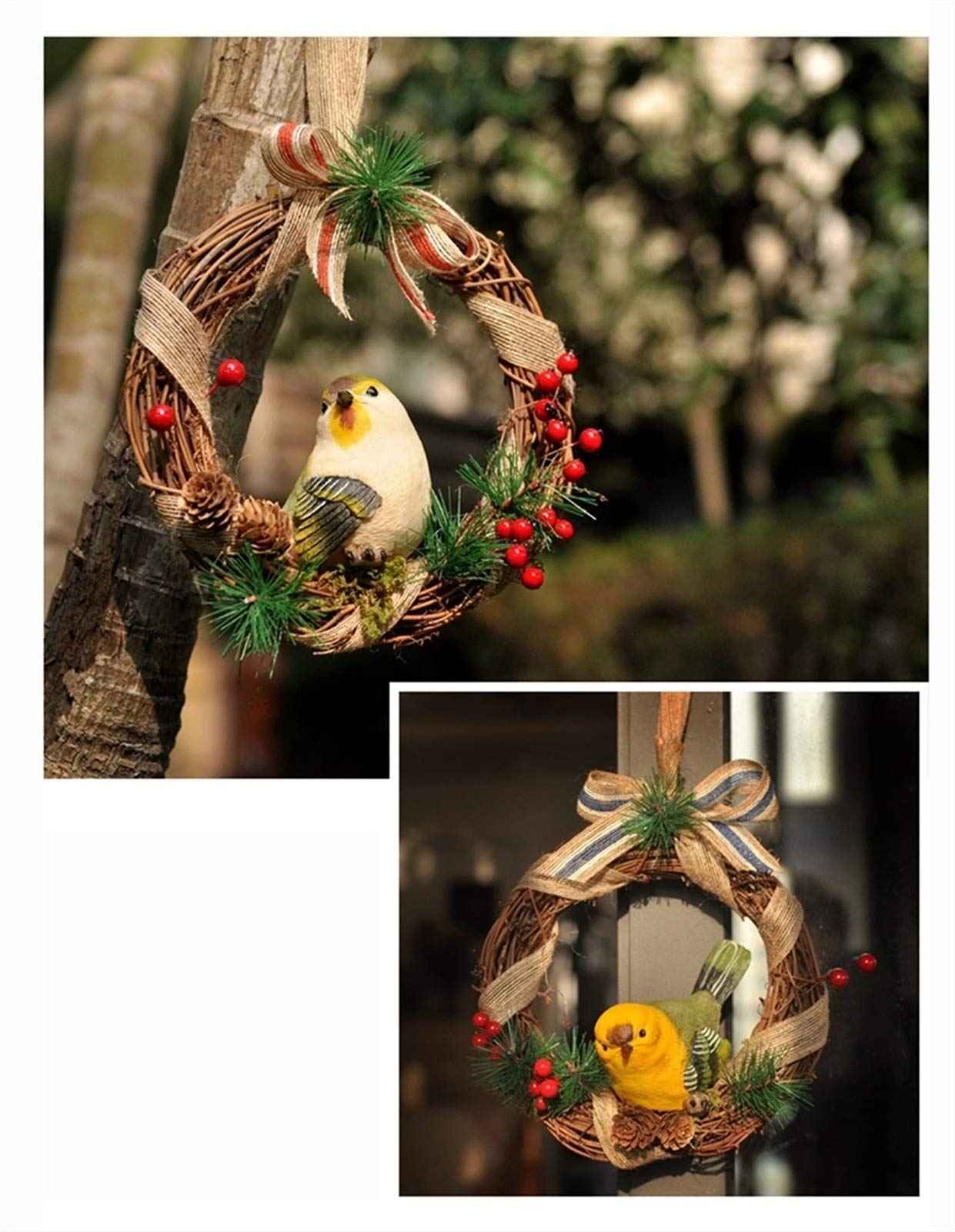 Casetta per Uccelli Nido per Uccelli Fatto di alghe Marine con Statua Decorativa per Uccelli, Anello per Pappagallo per Giochi, Diametro 15 cm