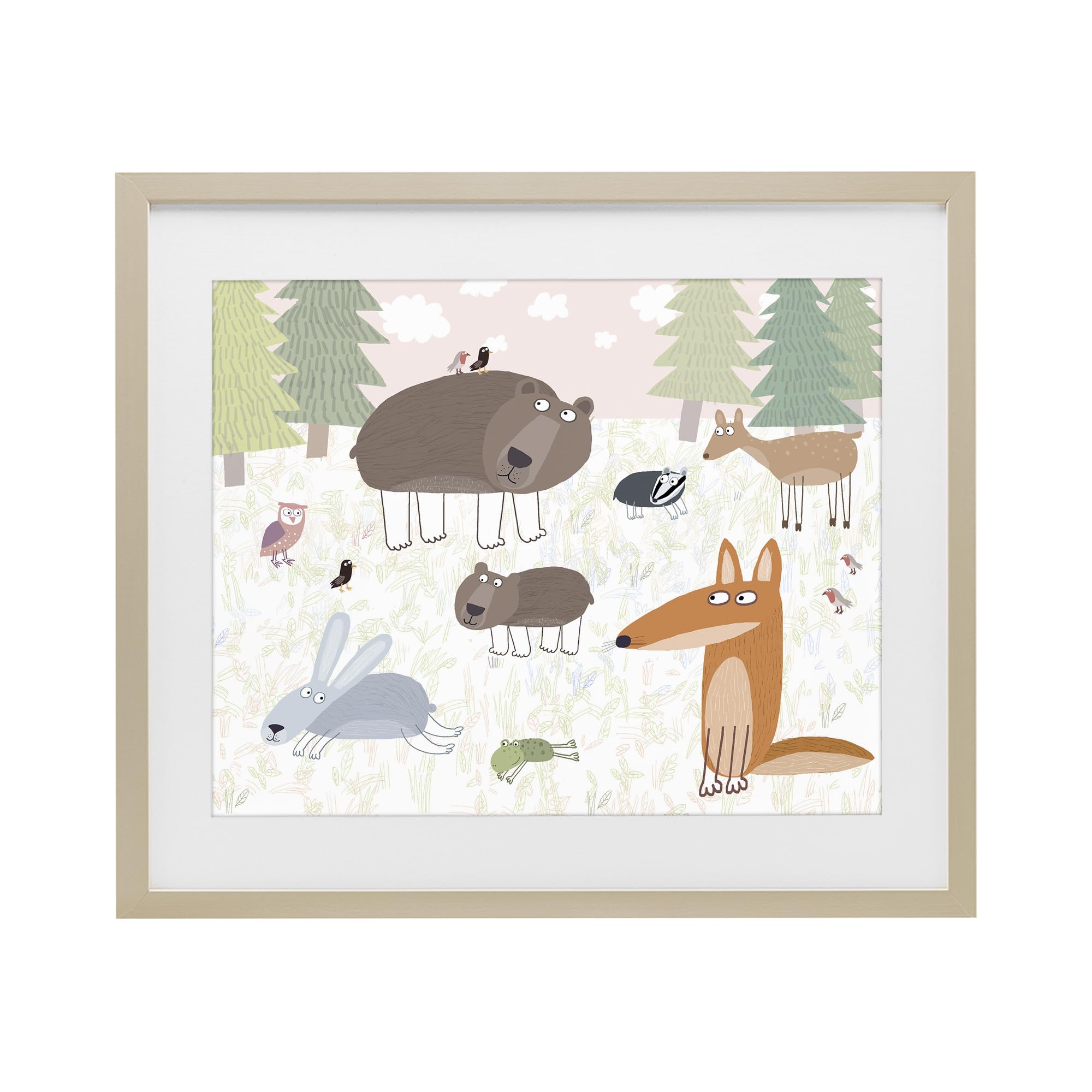 Stupell Industries Harvest Pine (Textured) 'Forest Animals Out And About'| Framed Print Under Glass