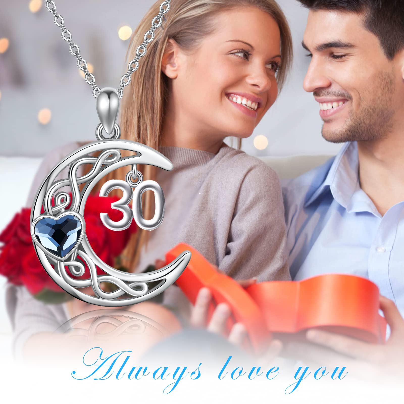 TwoAnts Collana di compleanno per bambine e figlie, in argento Sterling 925, con nodo celtico a forma di luna, regalo di compleanno per donne, fidanzate e sorelle, Argento sterling