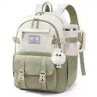 LOVEVOOK School Backpack for Teen Girls, Bookbag for 8-16 Student, Middle High College Back to School Cute Kids Backpack, 15.6 Inch, Green-beige