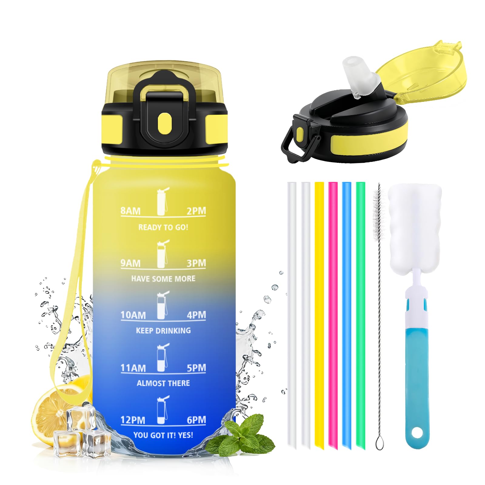 JAPORIA 500ml Water Bottle with Straw, Reusable Water Bottle with Time Marker, Leak-proof Water Bottle for School, Office, Sports, Students, Office, Sports, Gym