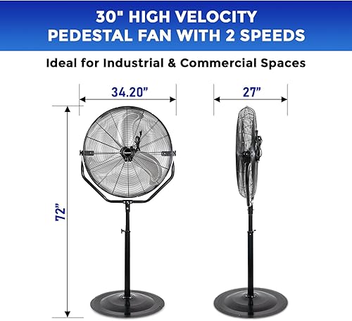 Miniatura 4 de Plexon Ventilador de pedesal de alta velocidad de 30 pulgadas, ventilador de pie industrial resistente, metal comercial para exteriores, para