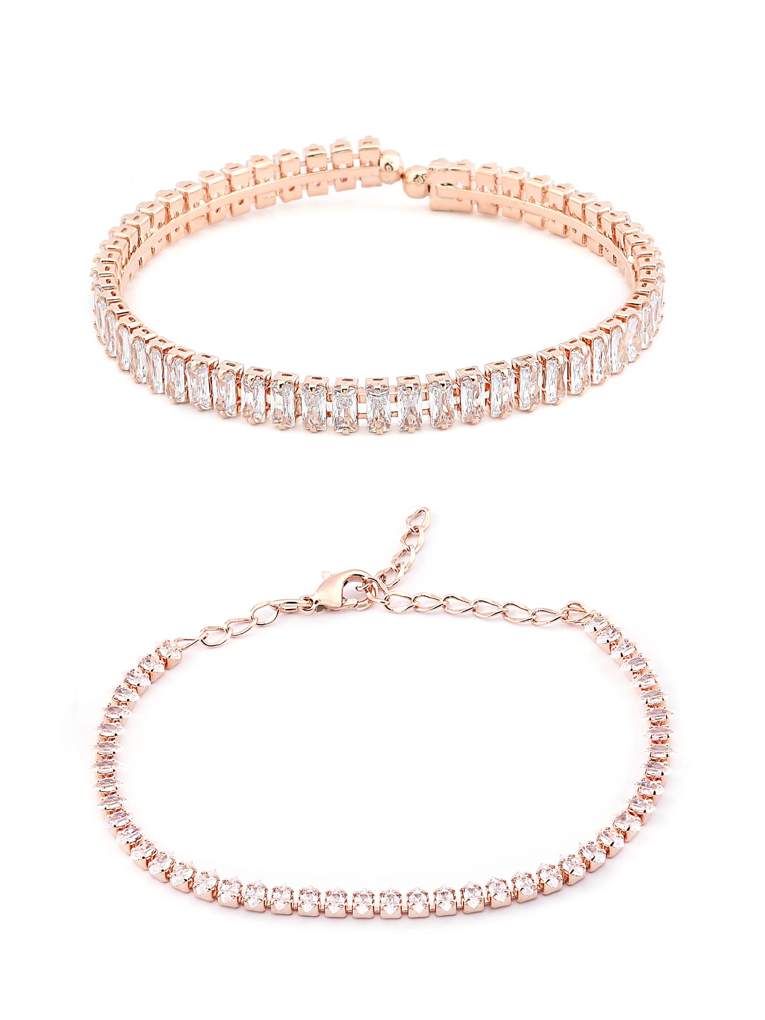 ZAVERI PEARLS Set of 2 Rose Gold Cubic Zirconia Contemporary Tennis Bracelets For Women-ZPFK13437 (B09XHM1ZLL) Amazon Price History, Amazon Price Tracker