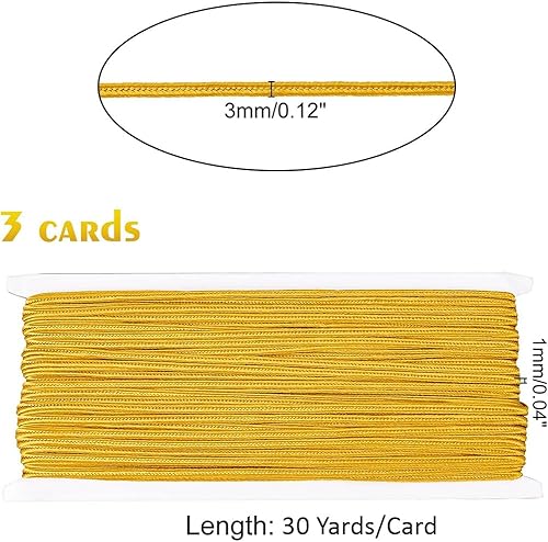 Miniatura 3 de PandaHall - Cordón de hilo metálico dorado de 96 yardas de 0.118 pulgadas (0.118 in), hilo de poliéster plano trenzado, cordón de cordón para