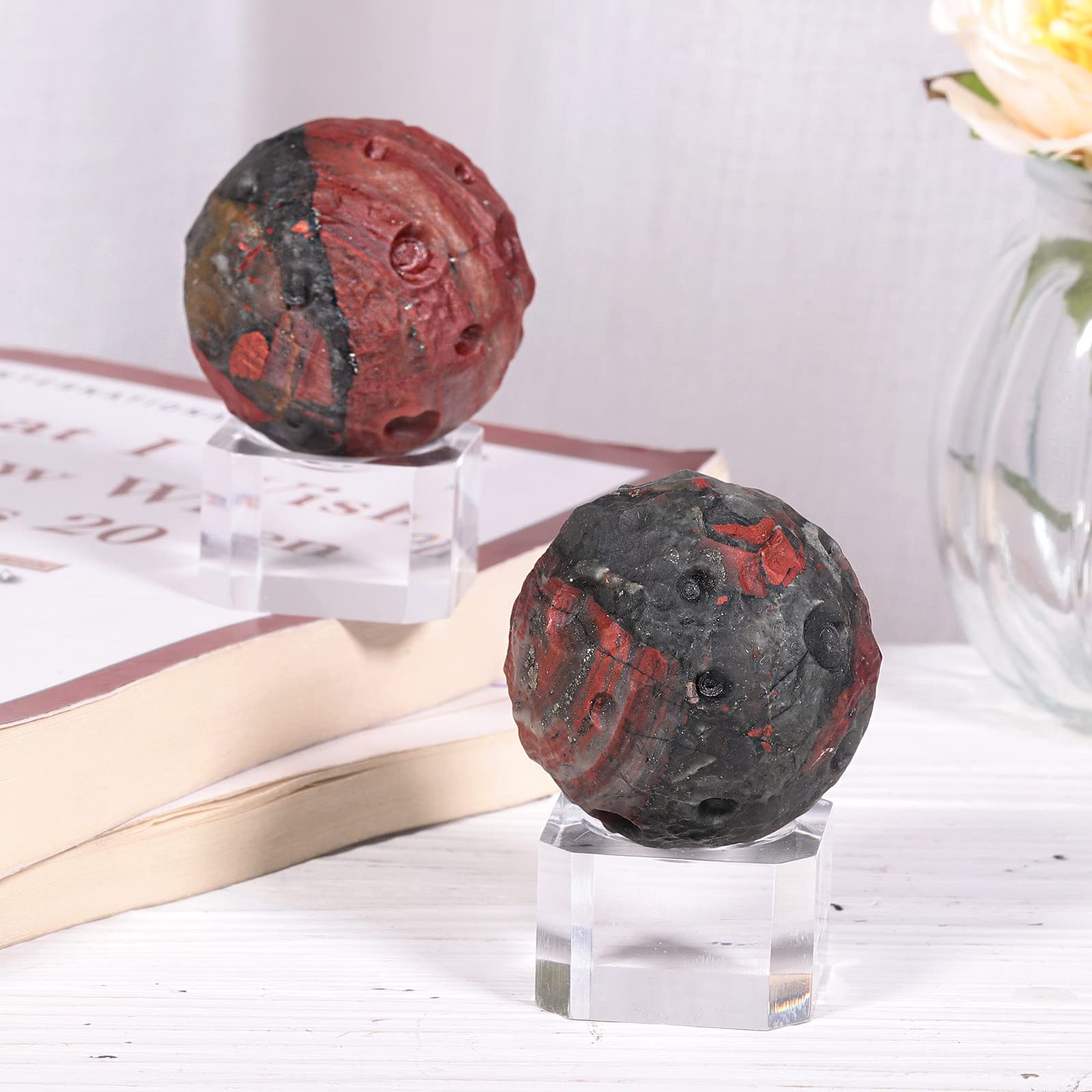 mookaitedecor Natural African Bloodstone Moon Crystal Ball Sphere Ornament with Acrylic Stand for Home Office Display Decor Healing Crystal Gift - Image 3