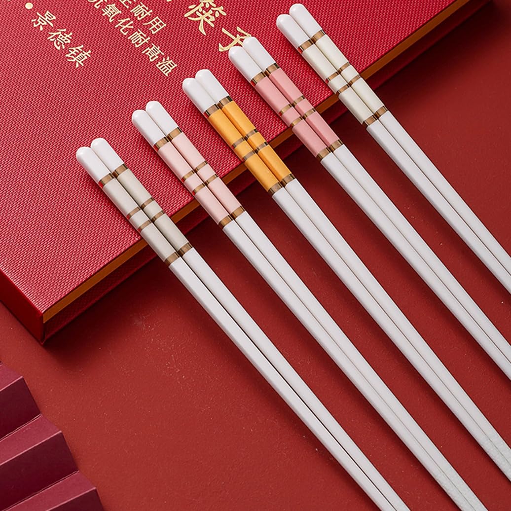 Coffret cadeau de baguettes en porcelaine chinoise, 10 paires de baguettes réutilisables lavables au lave-vaisselle, coffret cadeau avec étui, baguettes antidérapantes en céramique osseuse de hau