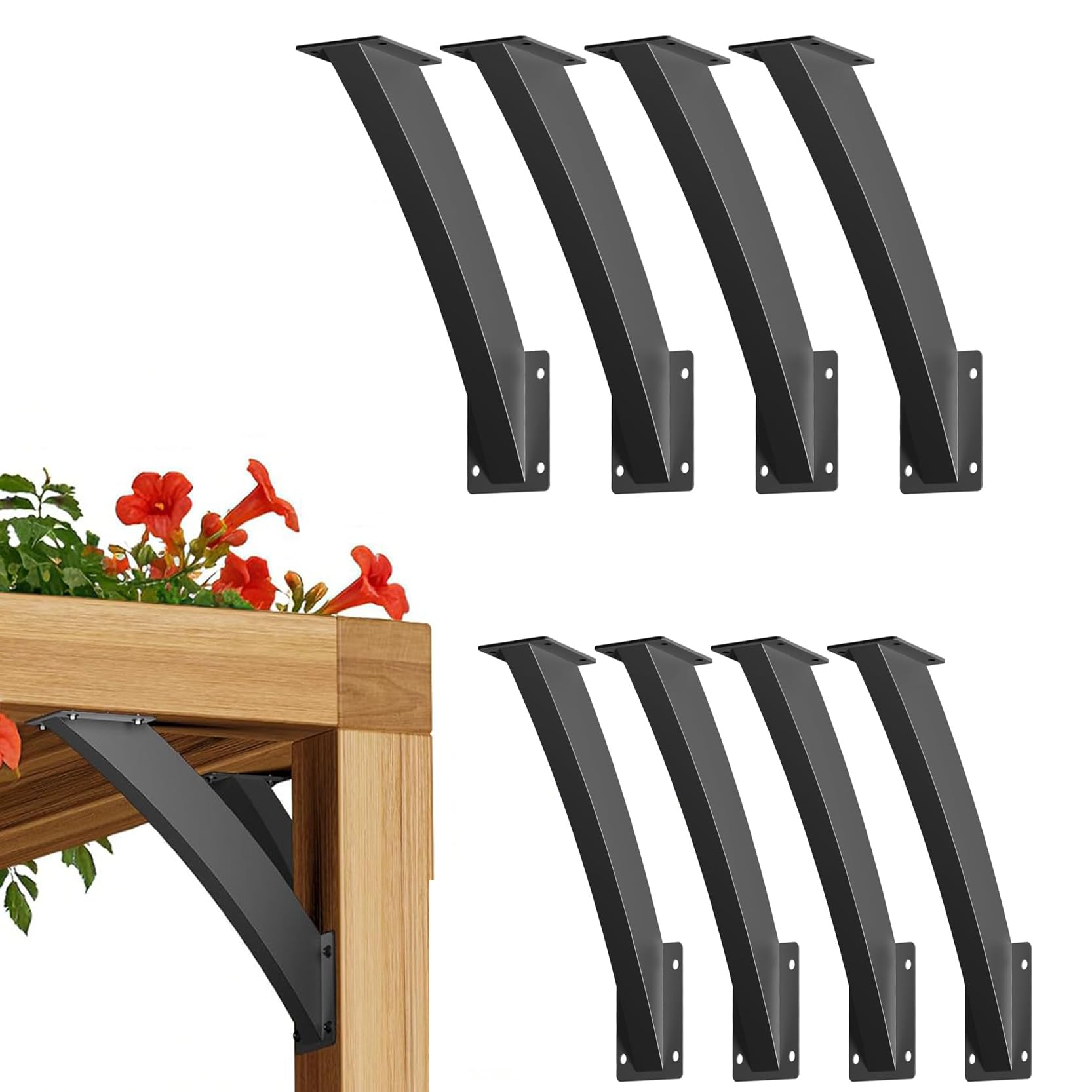 GOUZIBHD Metal Arc 45 Degree Angle Support Bracket, Pergola Kit for Wood Beam Corner Support Gazebos Deck, Heavy Duty Corner Brace Support, Black Roof Riser Brackets