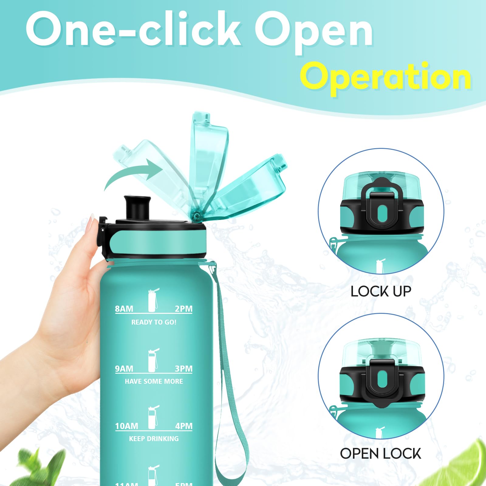 Borraccia 1Litro, Bottiglia con Filtro, Bottiglia a Prova di Perdite, Bottiglia Plastica Riutilizzabile, Borraccia Sportiva con Indicatore del Tempo Motivazionale, Borracce per Palestra, Campeggio