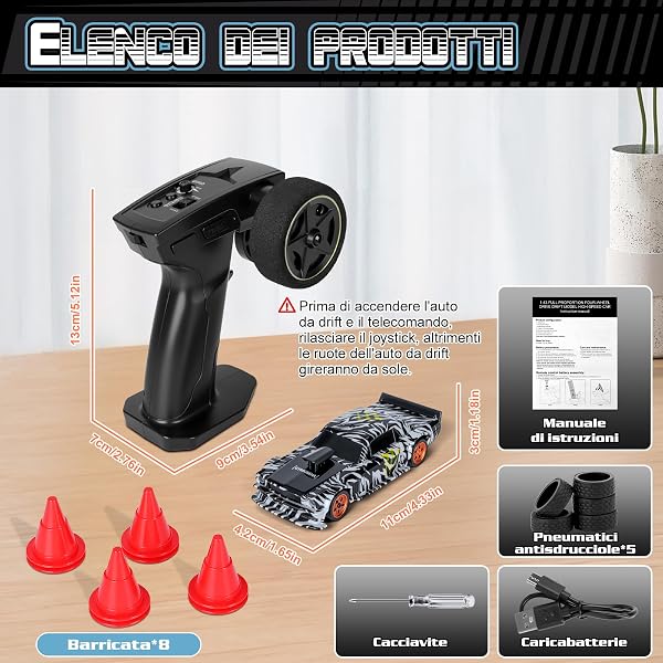 JONRRYIN RC Auto Drift Pro 1:43, Macchina Telecomandata Drift, Mini Drift Car, Micro Macchina Telecomandata con Luce LED, 15km/h, Auto Giocattolo per Bambini di 14 Anni (Nero Pro-Gyro) - 2