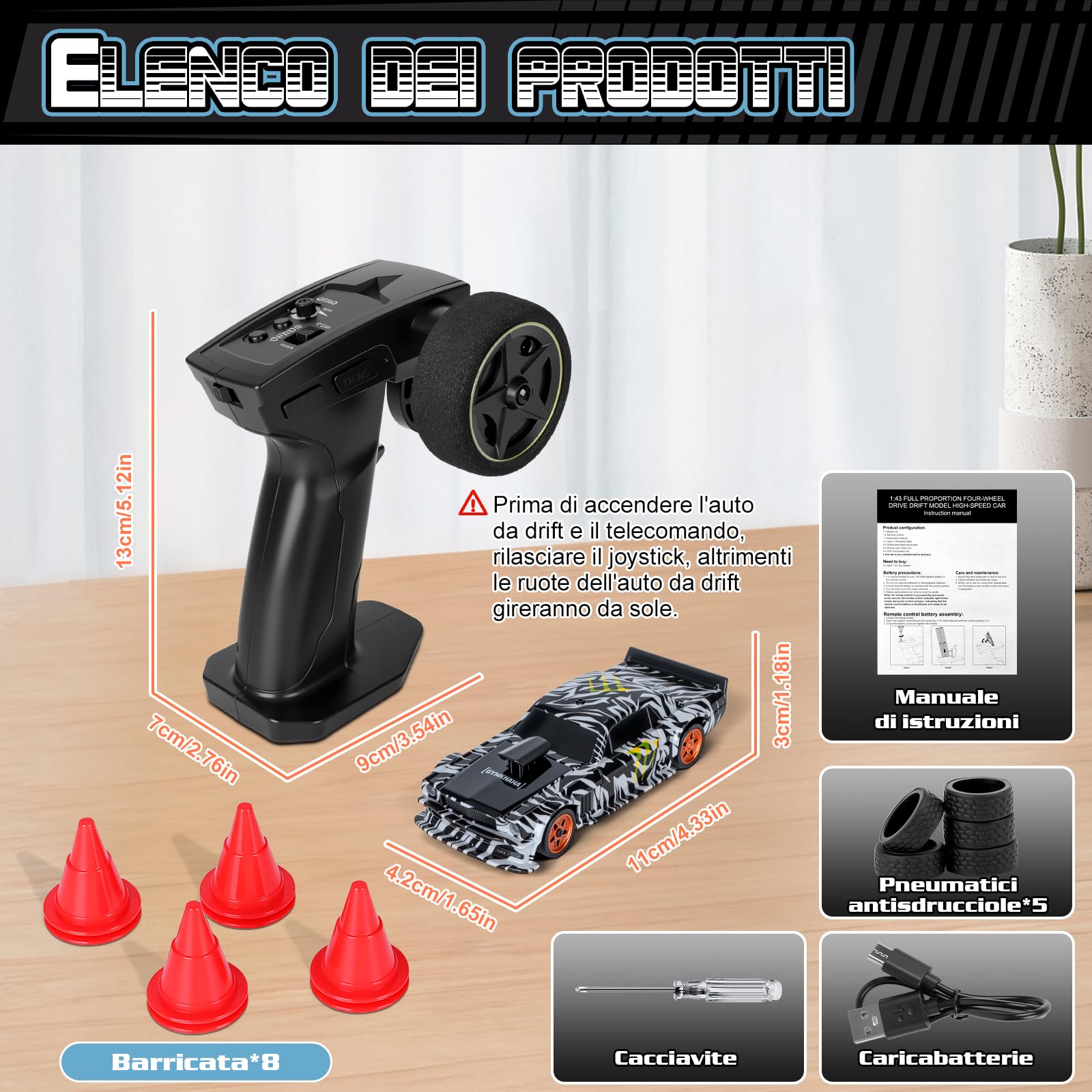 JONRRYIN RC Auto Drift Pro 1:43, Macchina Telecomandata Drift, Mini Drift Car, Micro Macchina Telecomandata con Luce LED, 15km/h, Auto Giocattolo per Bambini di 14 Anni (Nero Pro-Gyro)