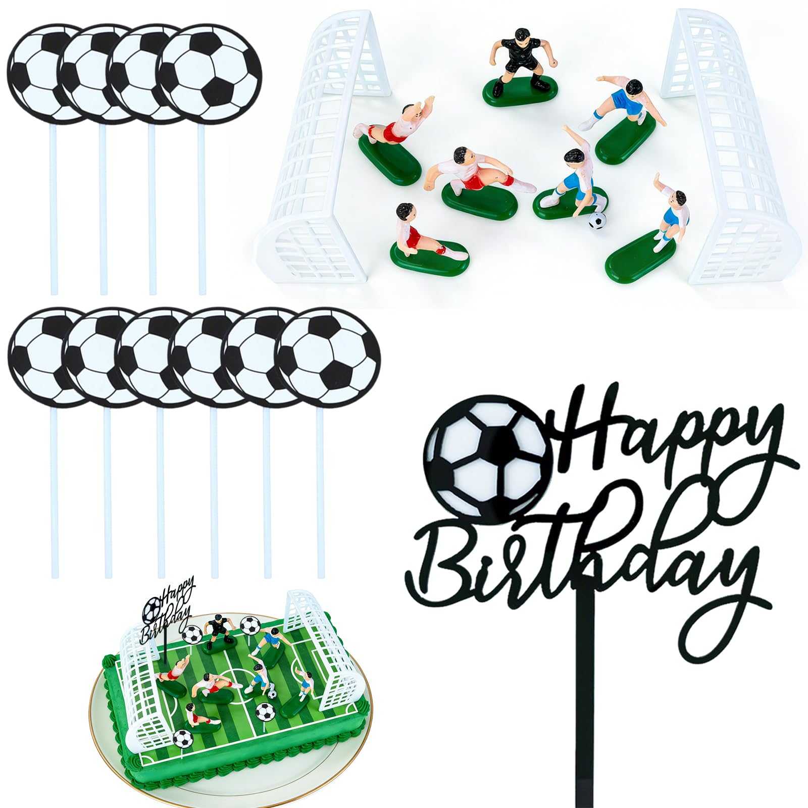 20 PCS Football Cake Toppers for Boys Set,Football Cake Decorations for Boys, Birthday Cakes Toppers Cupcake Dessert Footballs Birthday Decorations Suitable Birthdays Theme Party