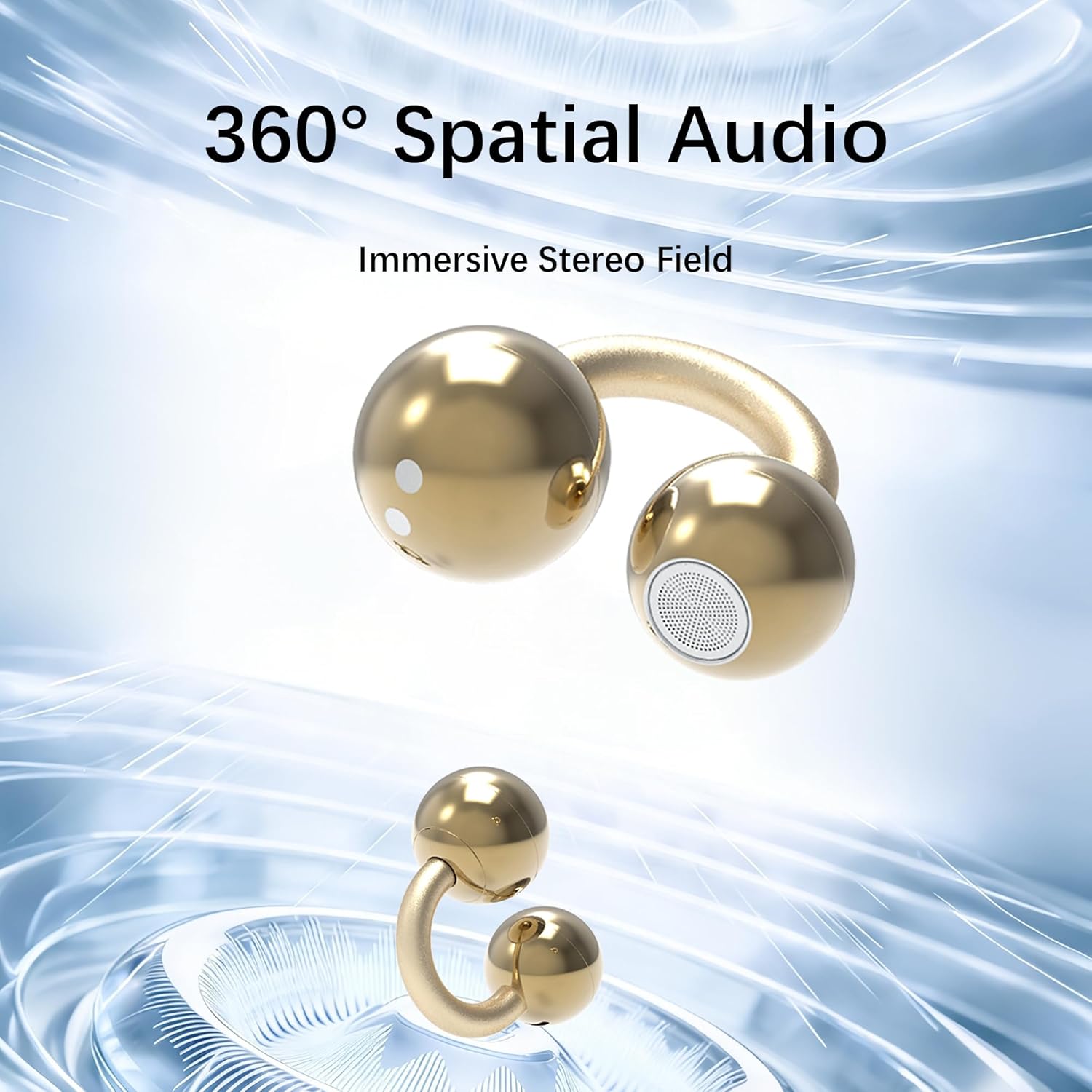 Ultra Open Ear Earbuds Removable Washable Case Wireless Clip On Headphones Powerful Sound 56H Play Bluetooth 6.0 Dual Device Sync AI Clear Calls Waterproof for Sports Work Gold