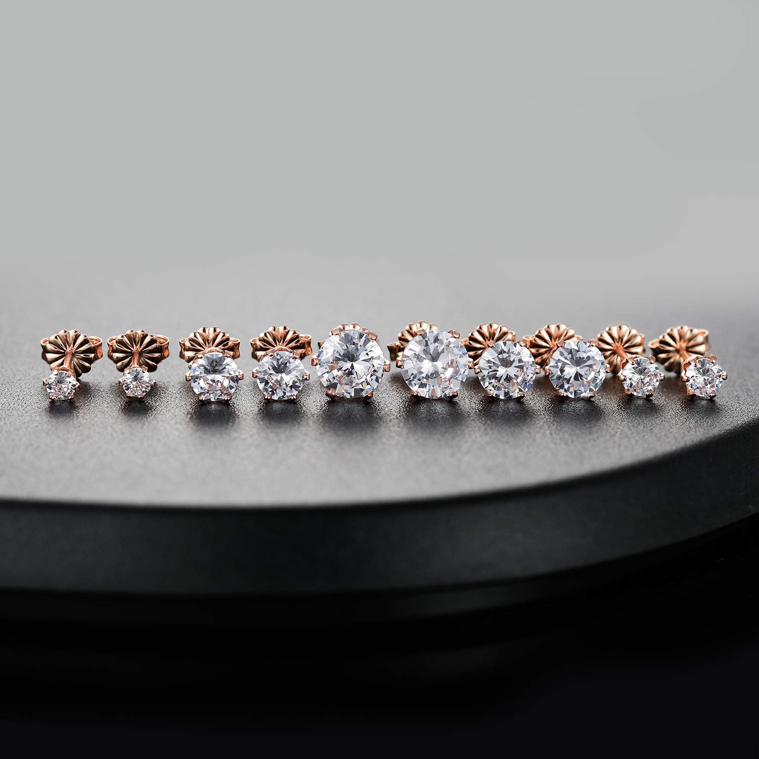 Gemsme 5 Pairs Princess Cut Cubic Zirconia Stud Earrings for Women/Men - 18K Gold Plated Hypoallergenic 3-7mm Square Clear CZ Earring Set - Image 2