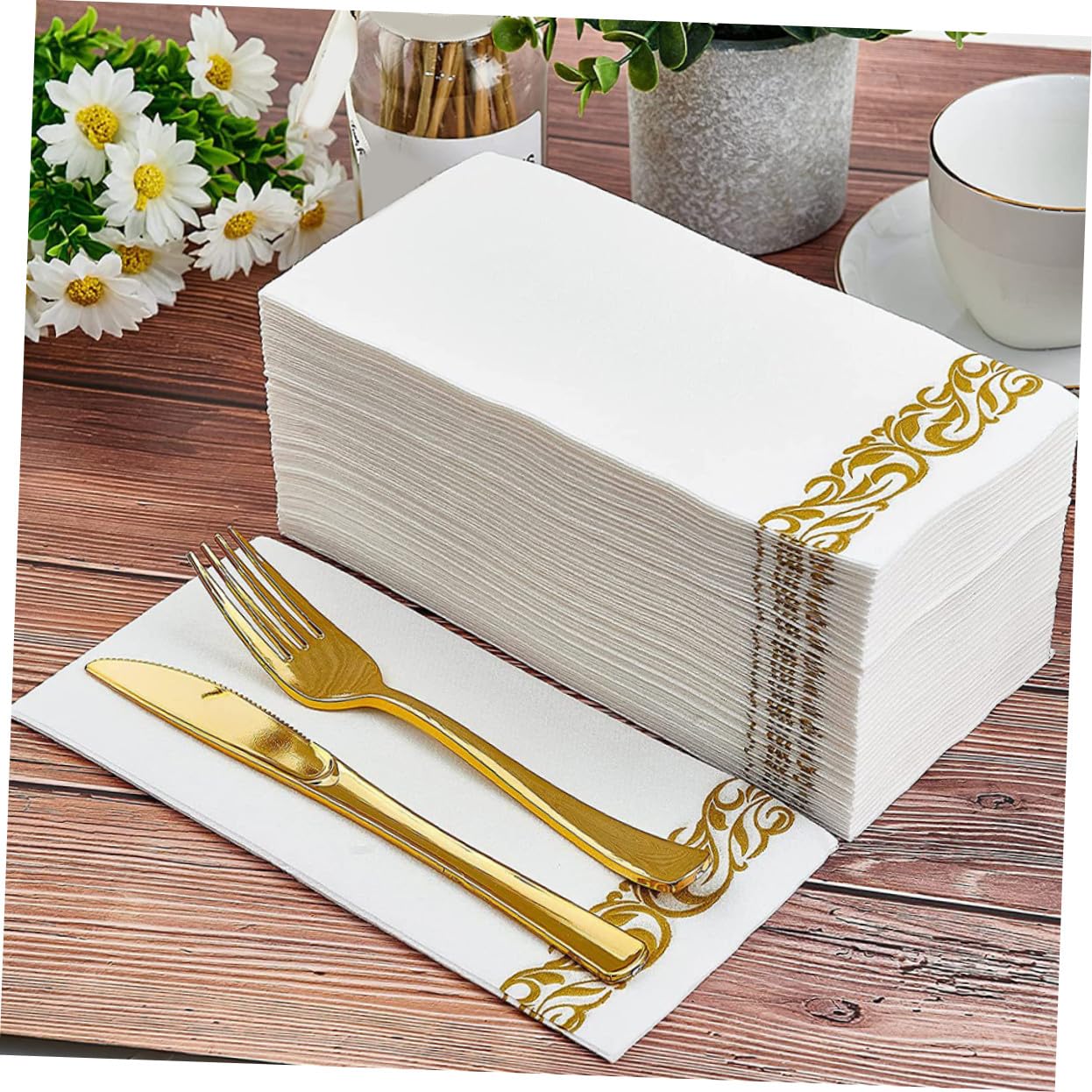 100 Piezas Servilletas Desechables Unidades con Estampado Dorado para Bodas Fiestas Elegantes