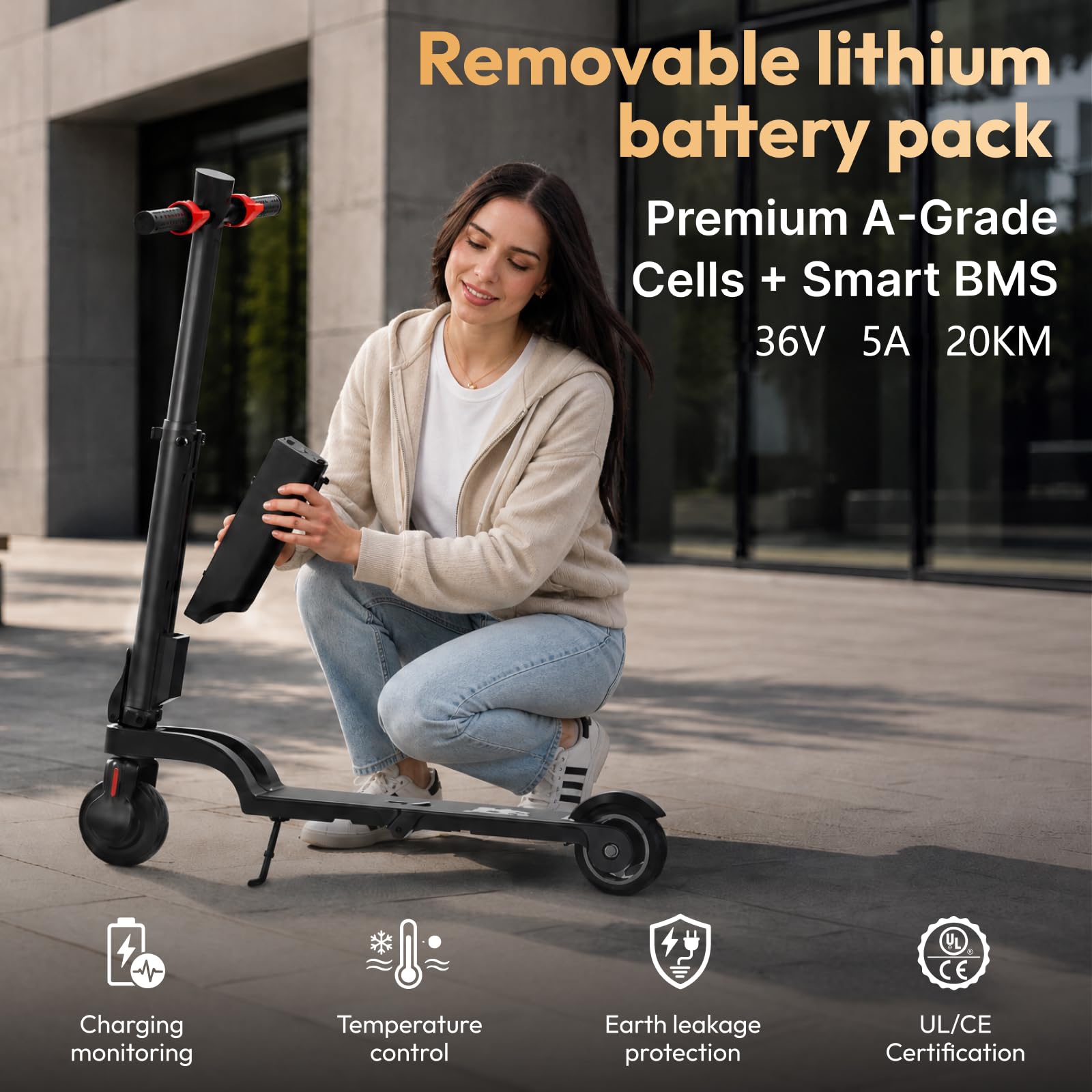 HX X6 Trottinette Électrique Adulte,Batterie Amovible Scooter Électrique Adulte,Moteur 350W,5.5" Pouces,Vitesse 25Km/H,Autonomie 15-40Km,Double Freinage,APP