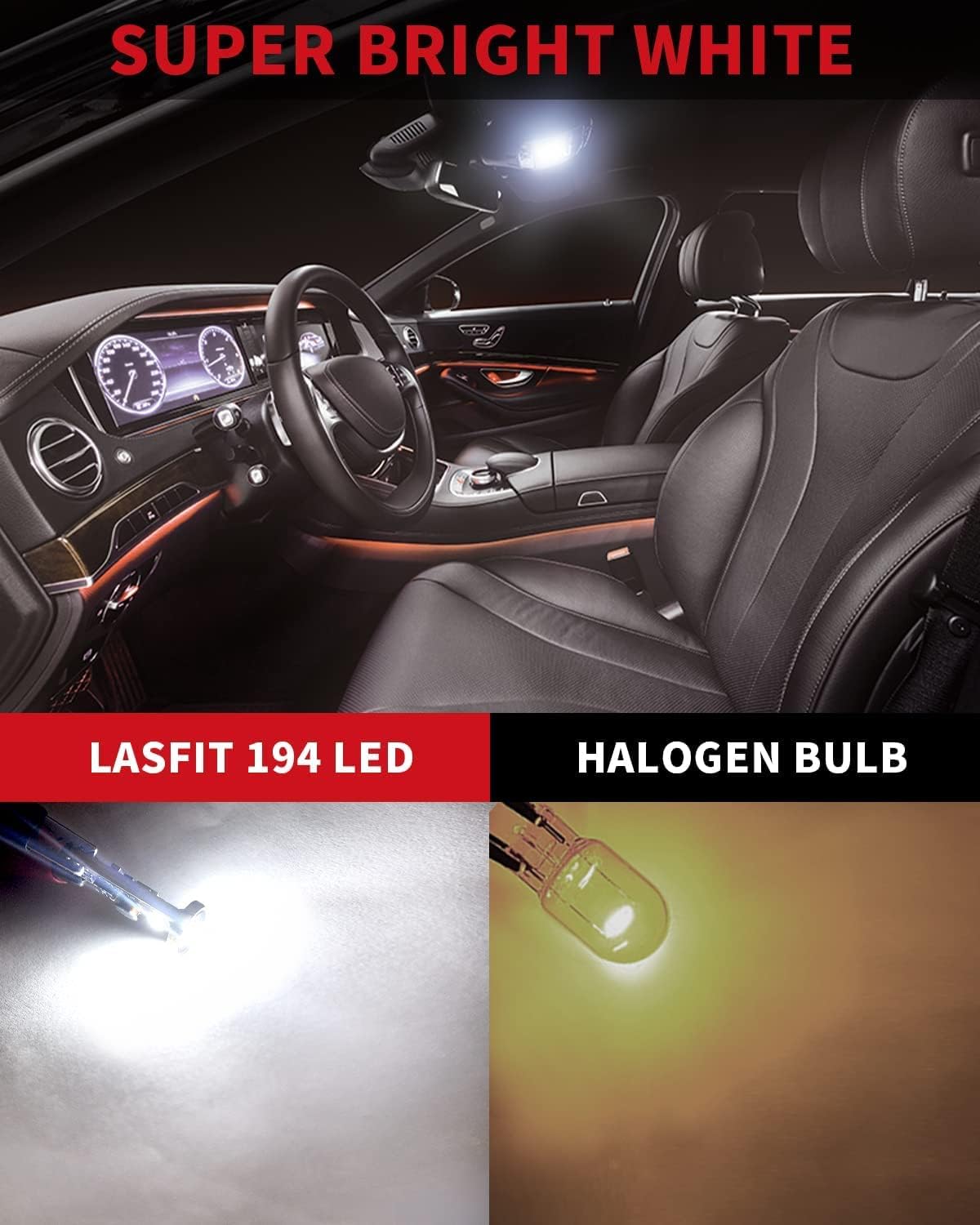 LASFIT 194 LED Bulb 6000K White, T10 168 2825 W5W LED Replacement Light Bulbs, For Dome Map Light, Door Light, Courtesy Light, License Plate Light, Trunk Light, Super Bright (Pack of 8)