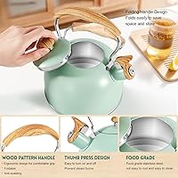 Vista 3 de GGC Tetera para estufa, 85 OZ/2.6 QT Hervidores de té silbantes para hervir agua, leche o café, teteras de acero inoxidable verdes con mango Verde