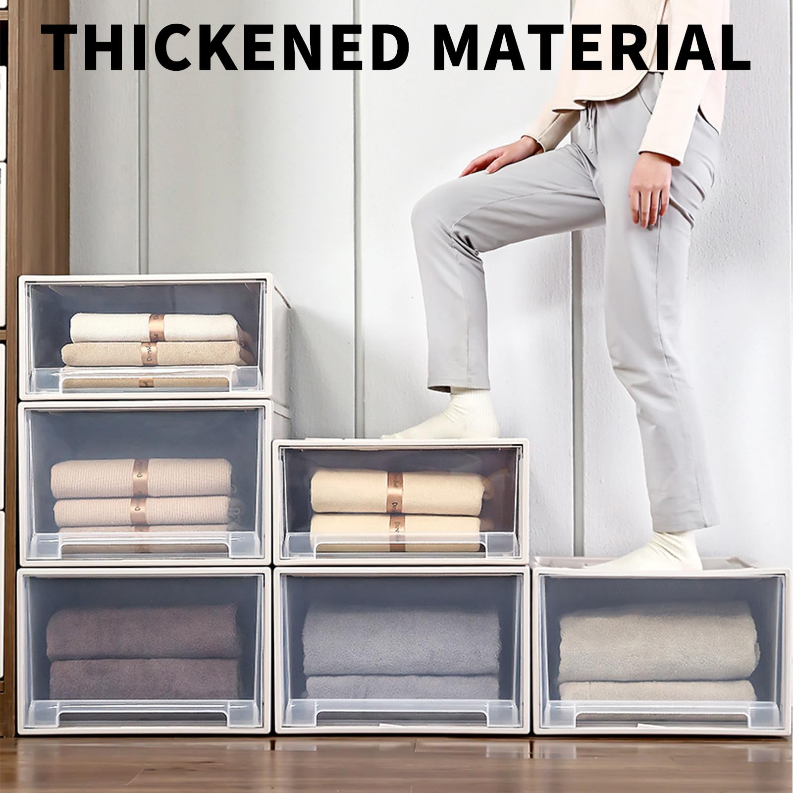 Cajones de almacenamiento para ropa, cajones de almacenamiento apilables de plástico con diseño transparente para organizar manualidades de oficina y artículos del hogar, 5,5 L