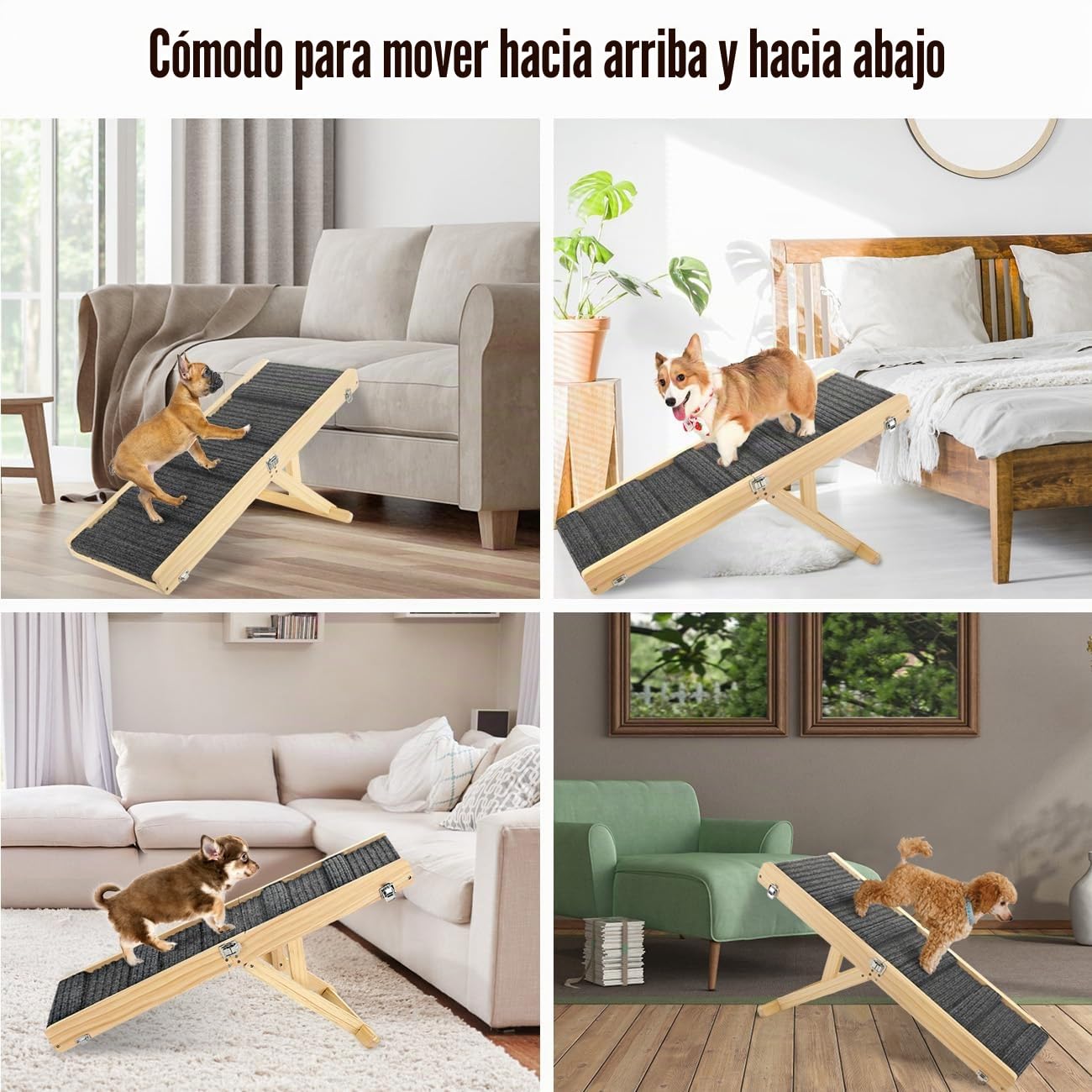 Pawaboo Rampa plegable para perros pequeños, rampa portátil de madera para mascotas, 4 alturas ajustables de 20 cm a 45 cm, rampa de coche para perros pequeños y gatos con alfombra antideslizante, uso