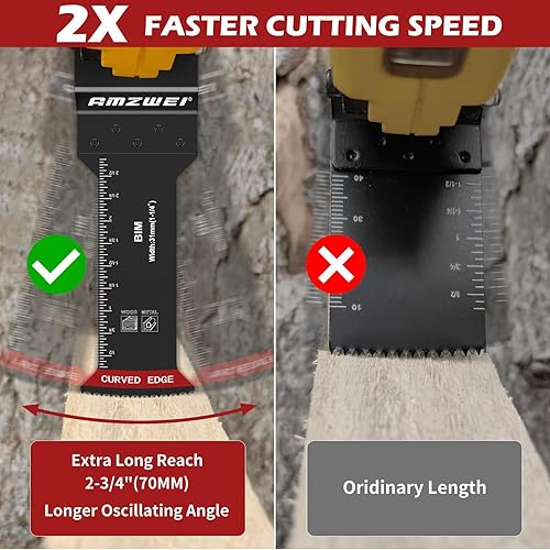 Miniatura 5 de AMZWEI 30 hojas de sierra oscilantes bimetálicas, cuchillas multiherramienta profesionales de borde curvado para madera con clavos, metal, madera,