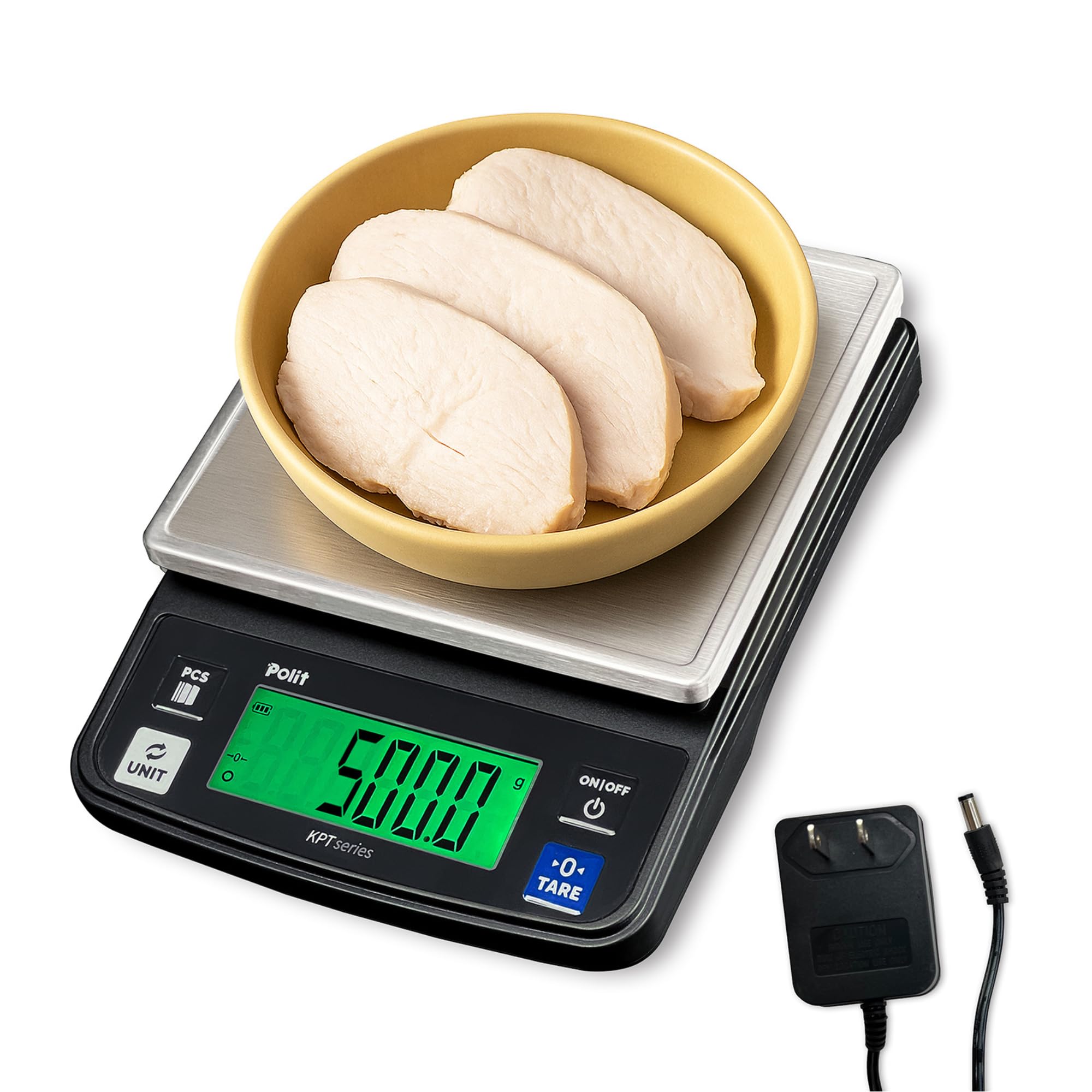 Polit KPT EVO, bilancia da cucina digitale, 6 kg, peso grammi, 0,5 g, precisione 0,5 g, in acciaio inox con display LCD, ricaricabile, funzione tara, 4 unità per cottura e cottura