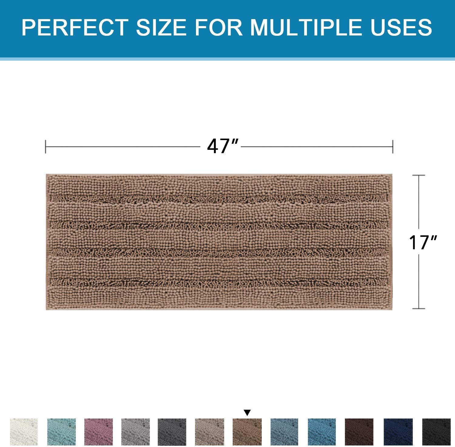 Tapis de bain ultra épais, en microfibre extra douce, séchage rapide, lavable en machine, marron taupe, 120 x 43 cm
