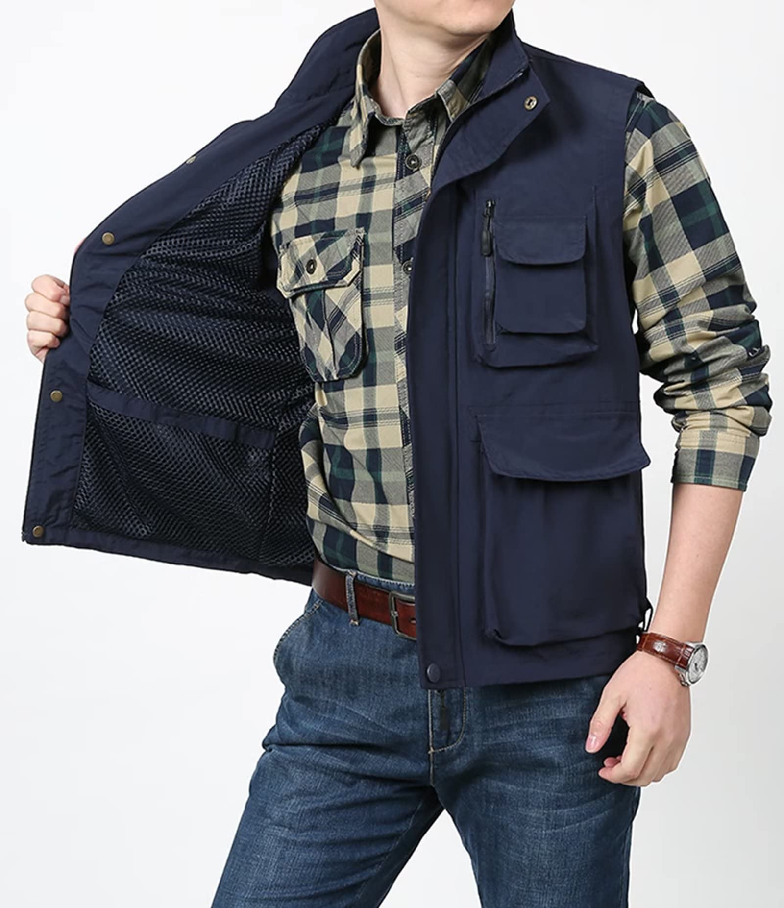 Hombre Chaquetas sin Mangas Chaleco Multibolsillos de Secado Rápido Chaleco Exterior Chaleco de Pesca Acampa Fotografía Impermeable