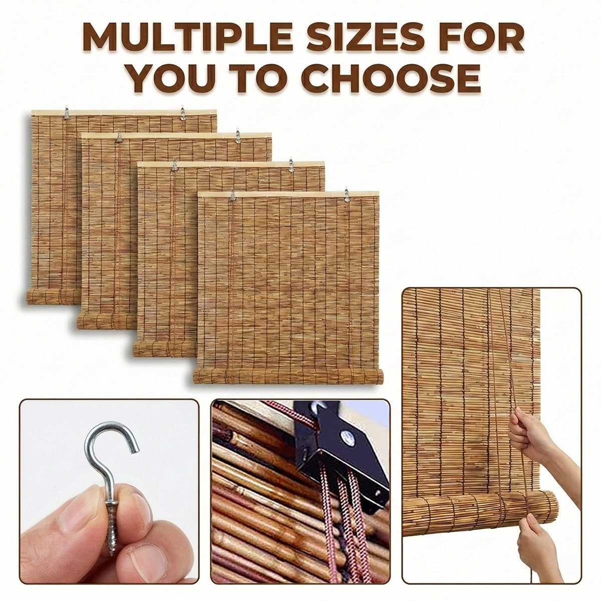 Outdoor Bamboo Blinds for Patio, Waterproof Reed Shades, Roll Up Window Blinds, Privacy Sun Shades, Cordless Bamboo Roller Shades Garden 140x120cm — view 6