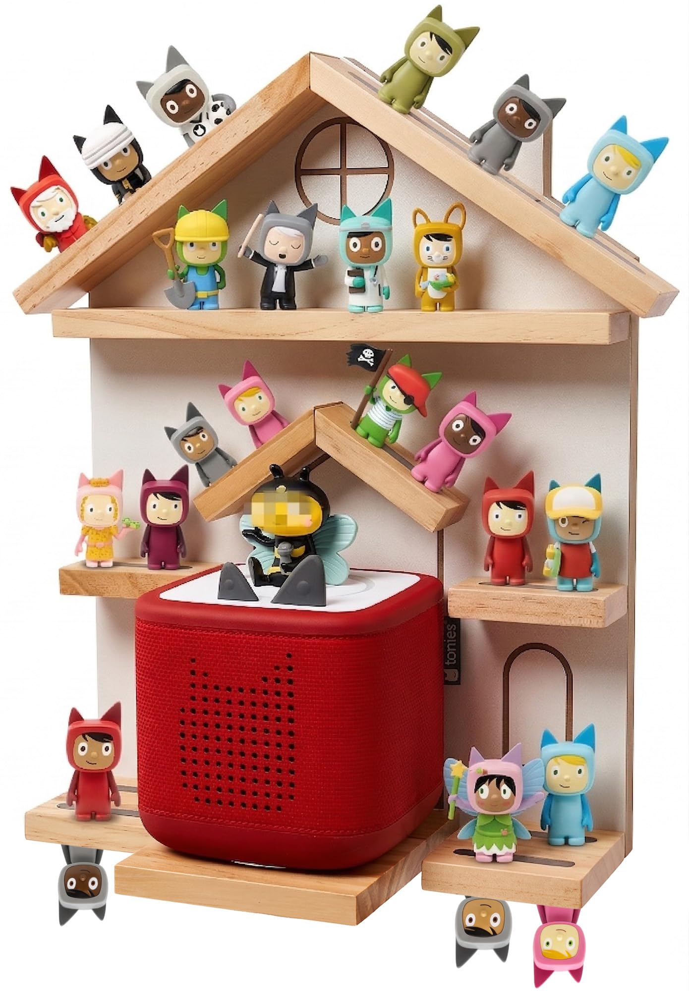 Gieanoo White Tonie Shelf, House-Shape Magnetic Floating Wall Shelf, Pine Wood Organizer Compatible with Toniebox 1 & 2, Tonie Player and Tonie Figures Storage, Holds 30-40 Tonies for Nursery — image 1