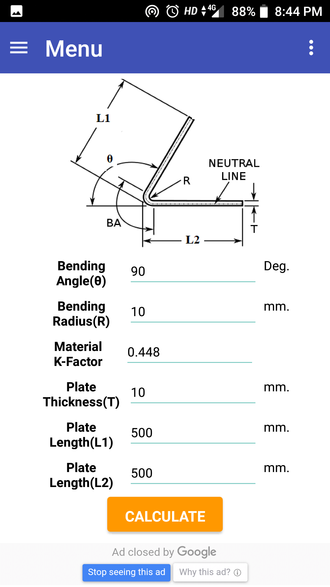 Sheet Bending Calculator App on Amazon Appstore