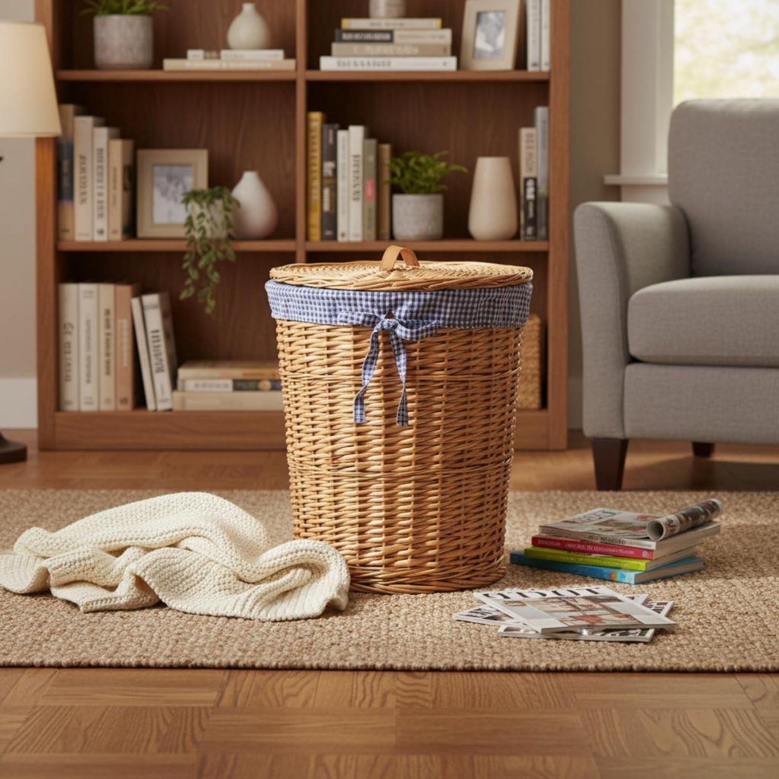 Cesto Portabiancheria Grande Cesto Cesta Vimini Cesto Biancheria Intrecciato con Coperchio E Sacco Interno Lavabile per Settimana di Bucato Ordinata, Medio, Con Piccoli Fiori Bianchi